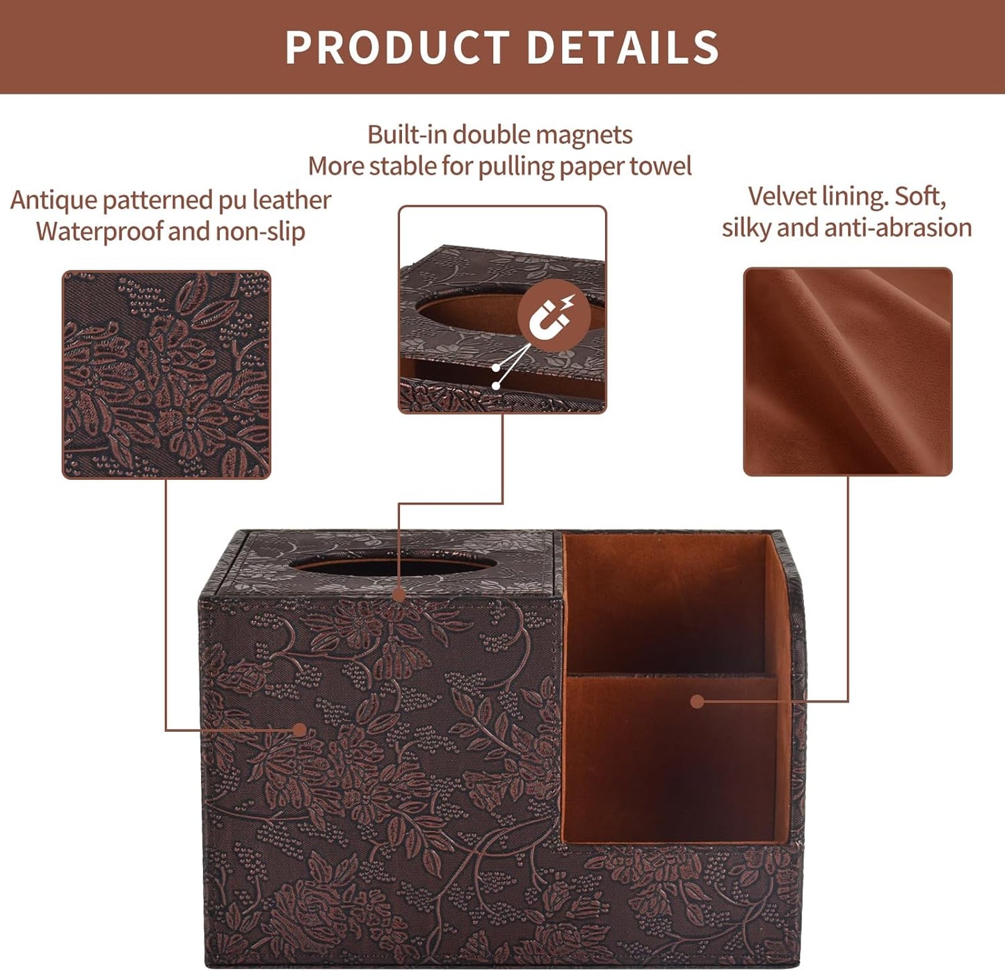 PU Leather Tissue Box Cover Square Tissue Holder Tissues Box Organizer / Retro