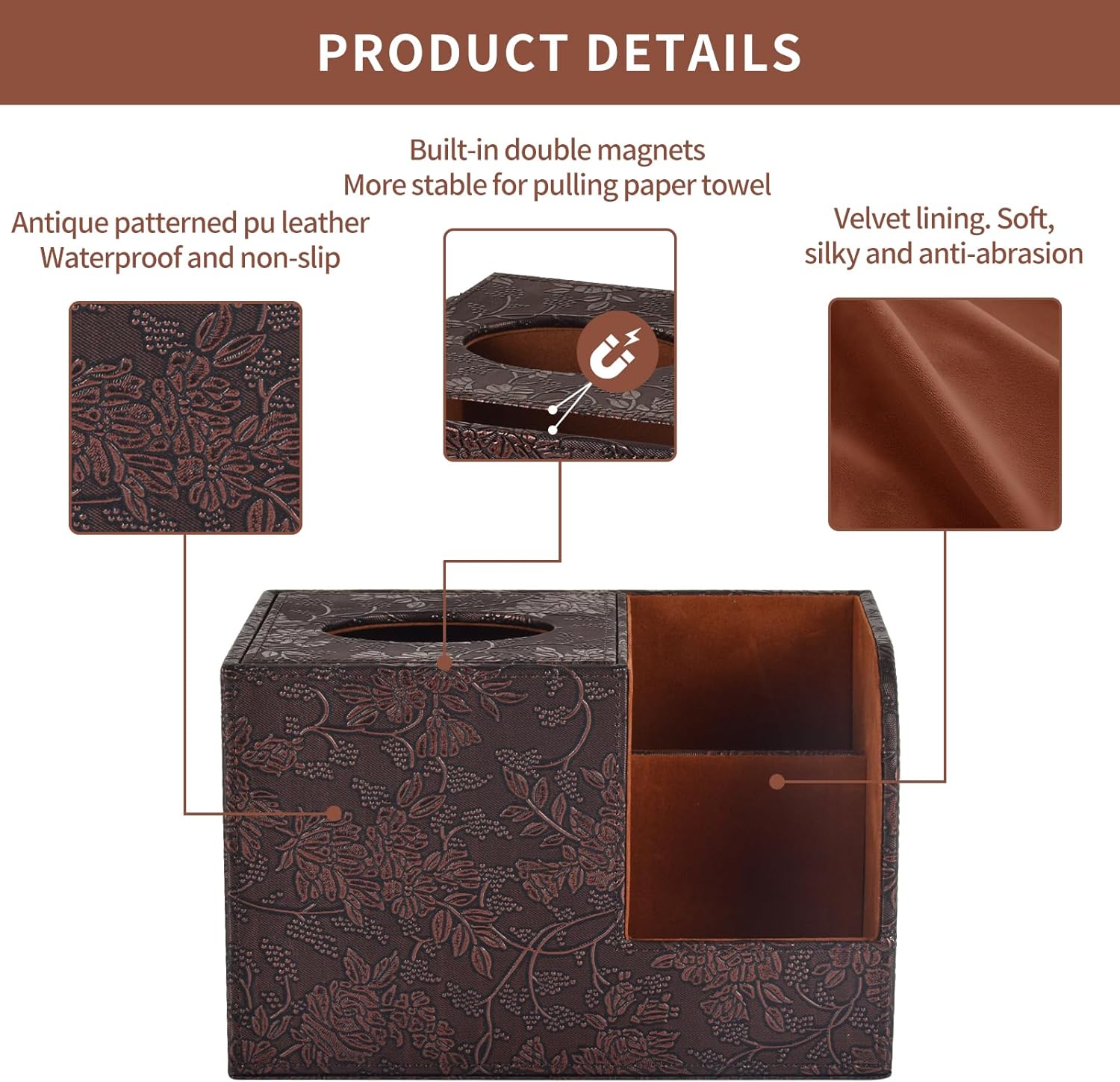 PU Leather Tissue Box Cover Square Tissue Holder Tissues Box Organizer / Retro