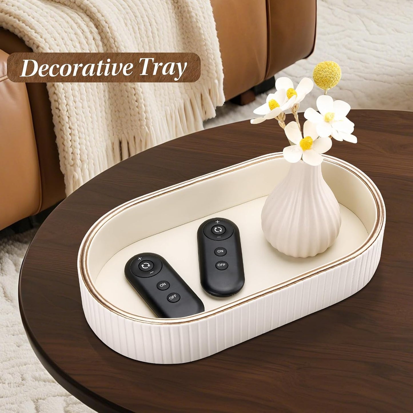 Oval Vanity Tray Perfume Organizer / Cream White