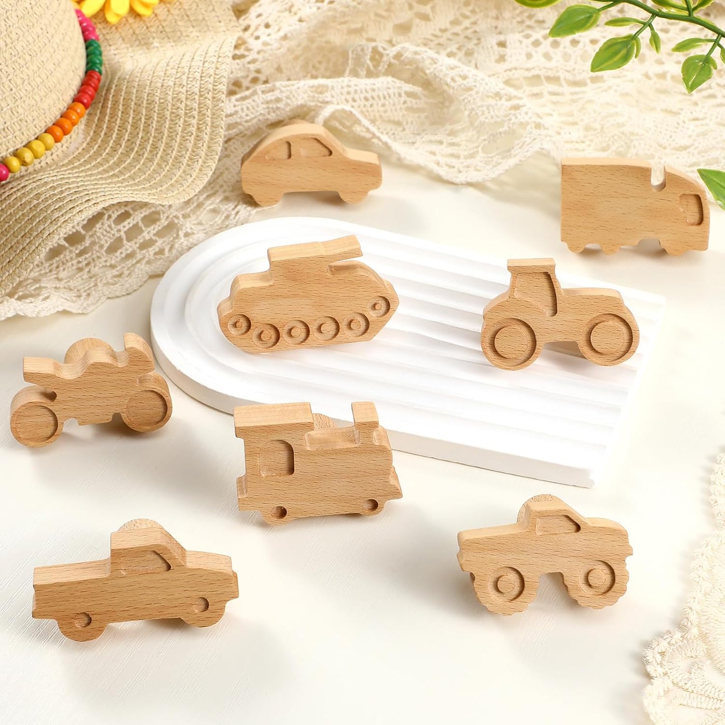 Kids Coat Hooks Wall Mount Car Shaped Wooden Coat Rack for Kids Room Nursery Wood / Cars / Set of 8