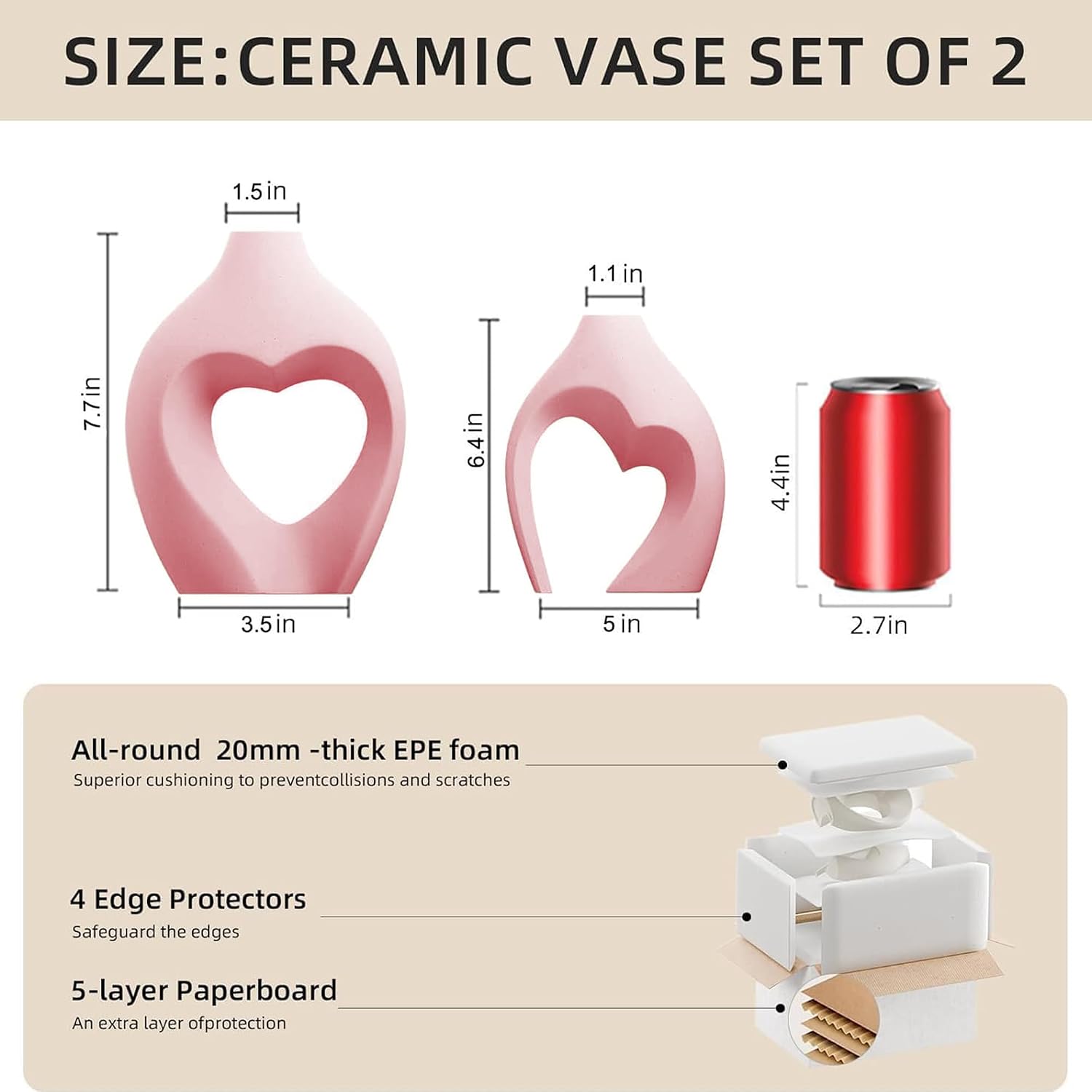 Ceramic Flower Vases Home Decor Heart Shaped Vase Nordic Heart Shaped Vases / Pink / Set of 2