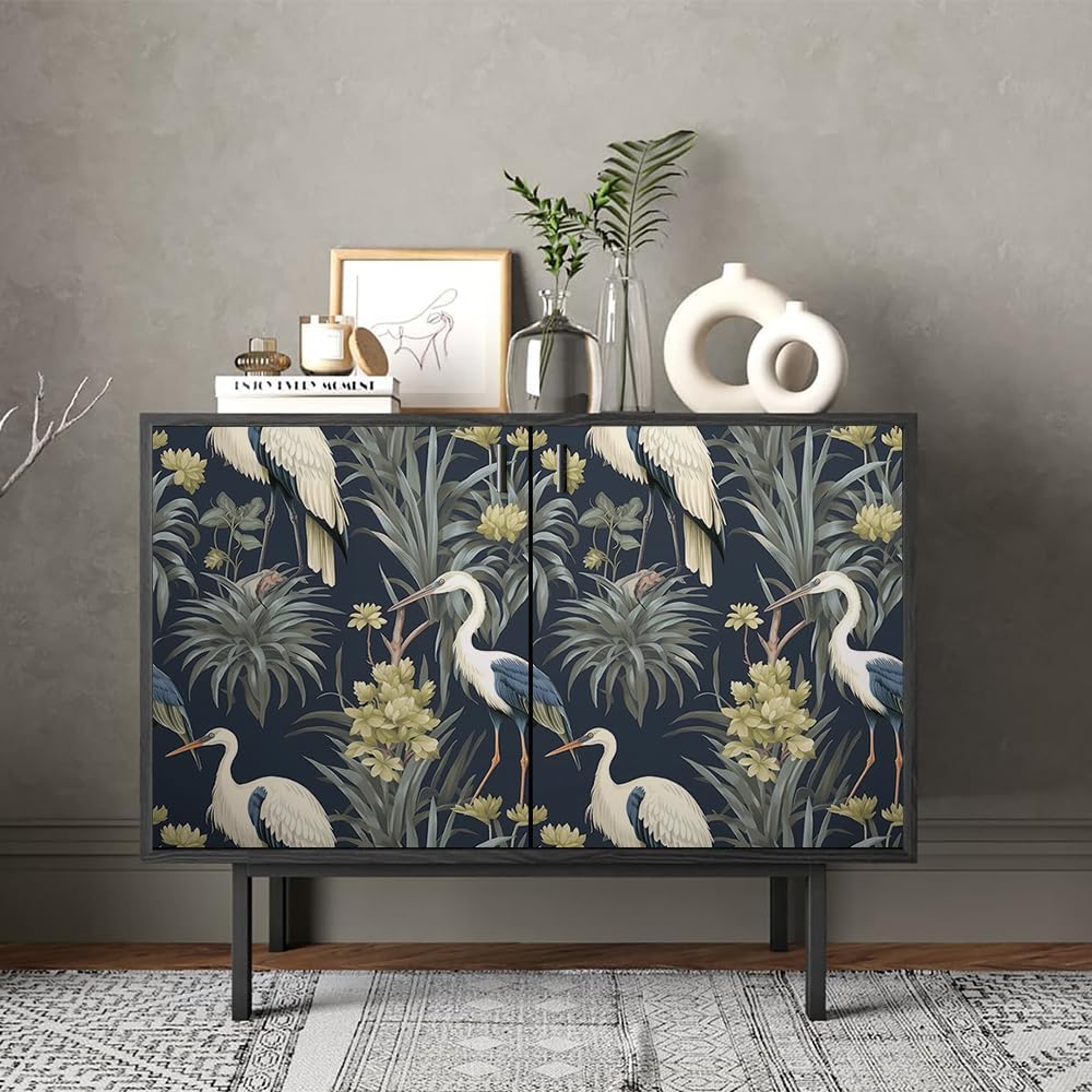 Abstract Modern Crane Birds Tropical Plants Peel and Stick Wallpaper Vintage Wall Paper Stick