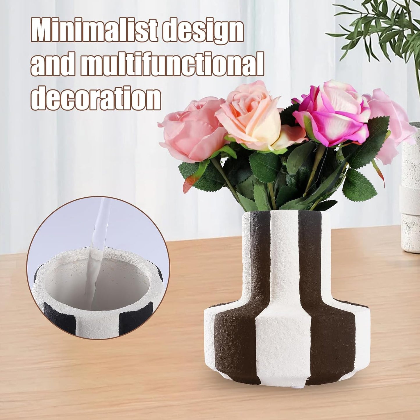 White Striped Ceramic Vase / Black