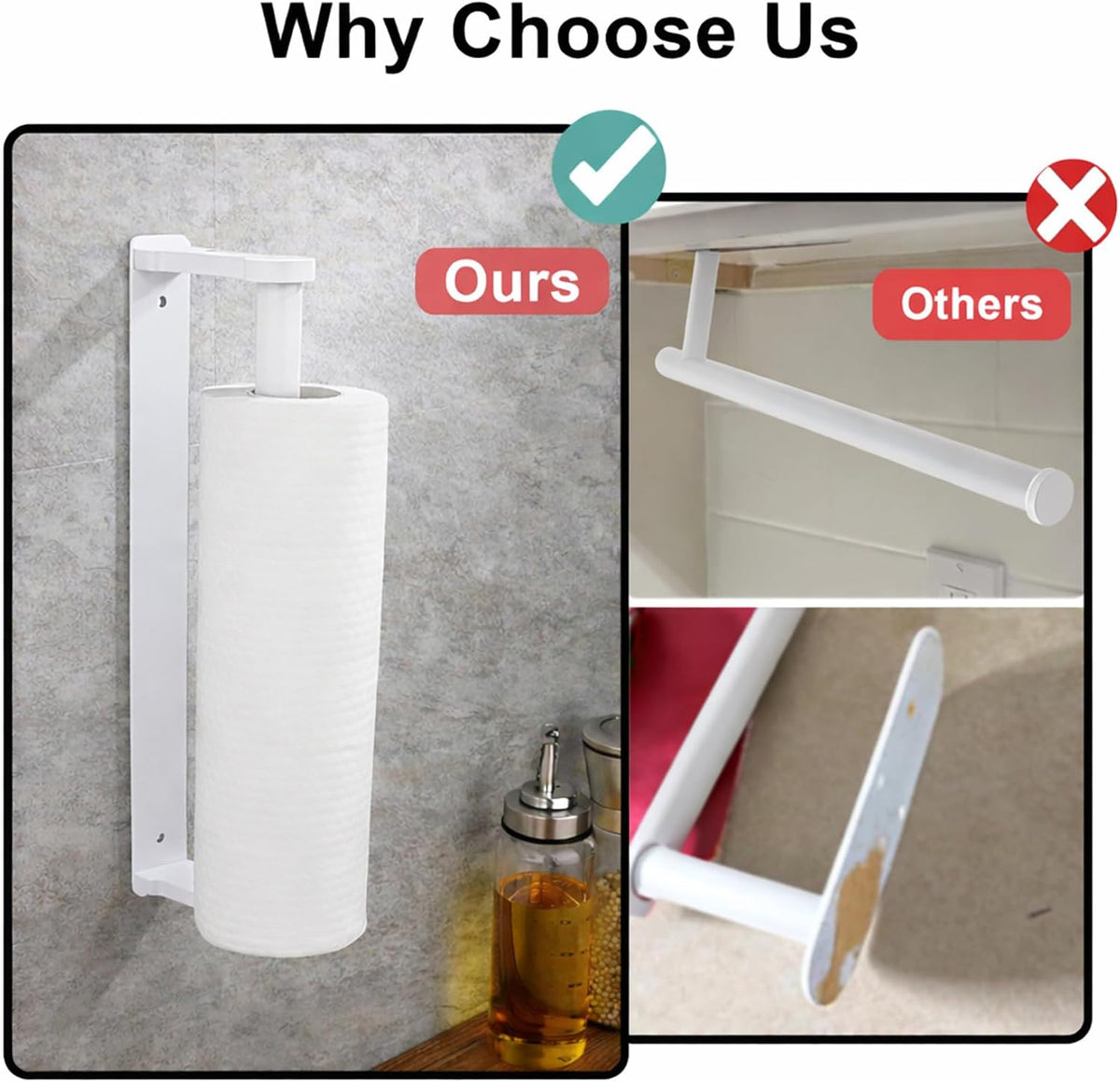 MONEER Kitchen Roll Holder Under Cabinet, Paper Towel Holder, Aluminum Alloy Kitchen Towel Holders, Self Adhesive