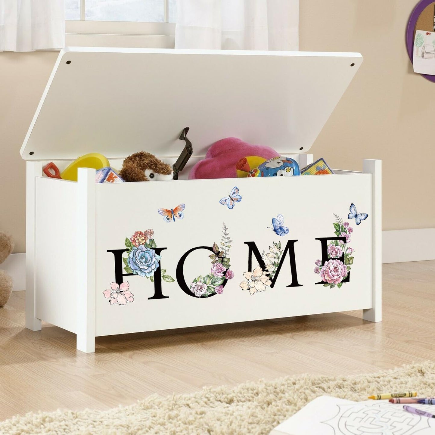 Home Flower Wall Sticker Colorful Floral Butterfly Wall Decal Peel and Stick Word Quotes / Black