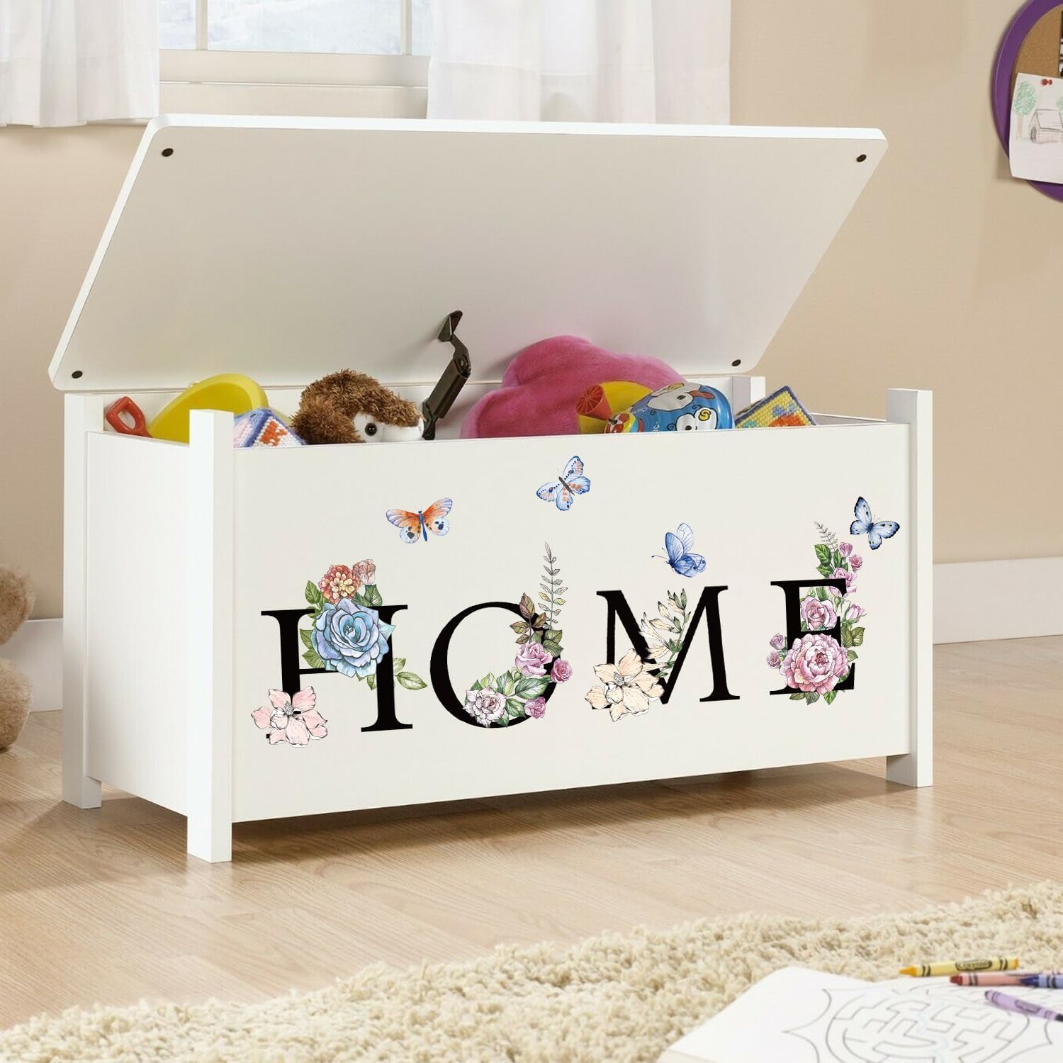 Home Flower Wall Sticker Colorful Floral Butterfly Wall Decal Peel and Stick Word Quotes / Black