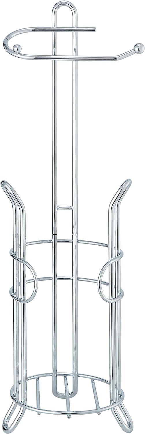 SunnyPoint Freestanding Toilet Paper Holder with Storage – Holds 3 Spare Rolls, Heavy-Duty Steel, Chrome Finish, Easy