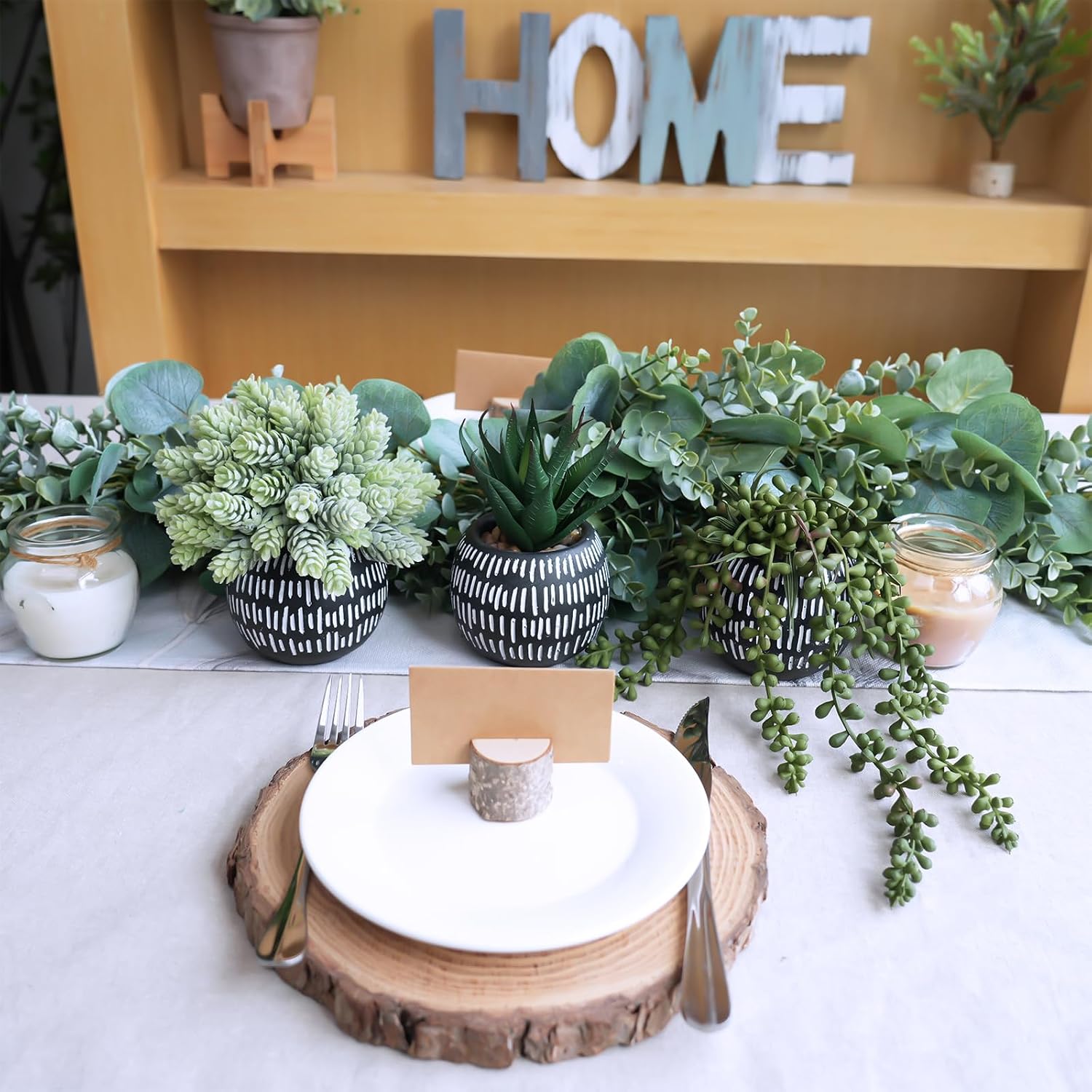 Small Artificial Succulent Potted Plants Faux Aloe Hops Hanging Succulent / Black Pot / Set of 3