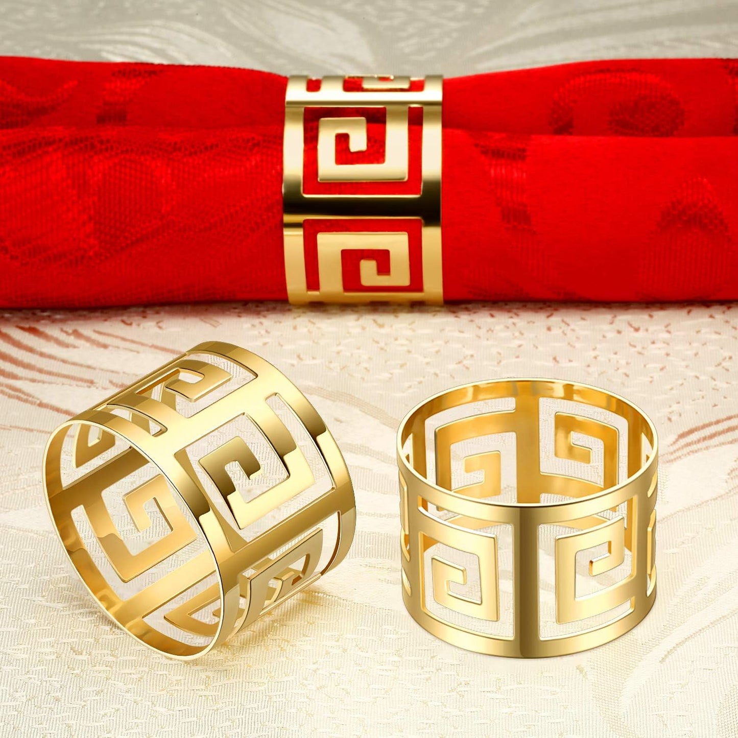 48 Pcs Gold Napkin Rings Hollow Out Napkin Rings Holder Set Metal Serviette Buckle Bulk for Dinner Table Decoration