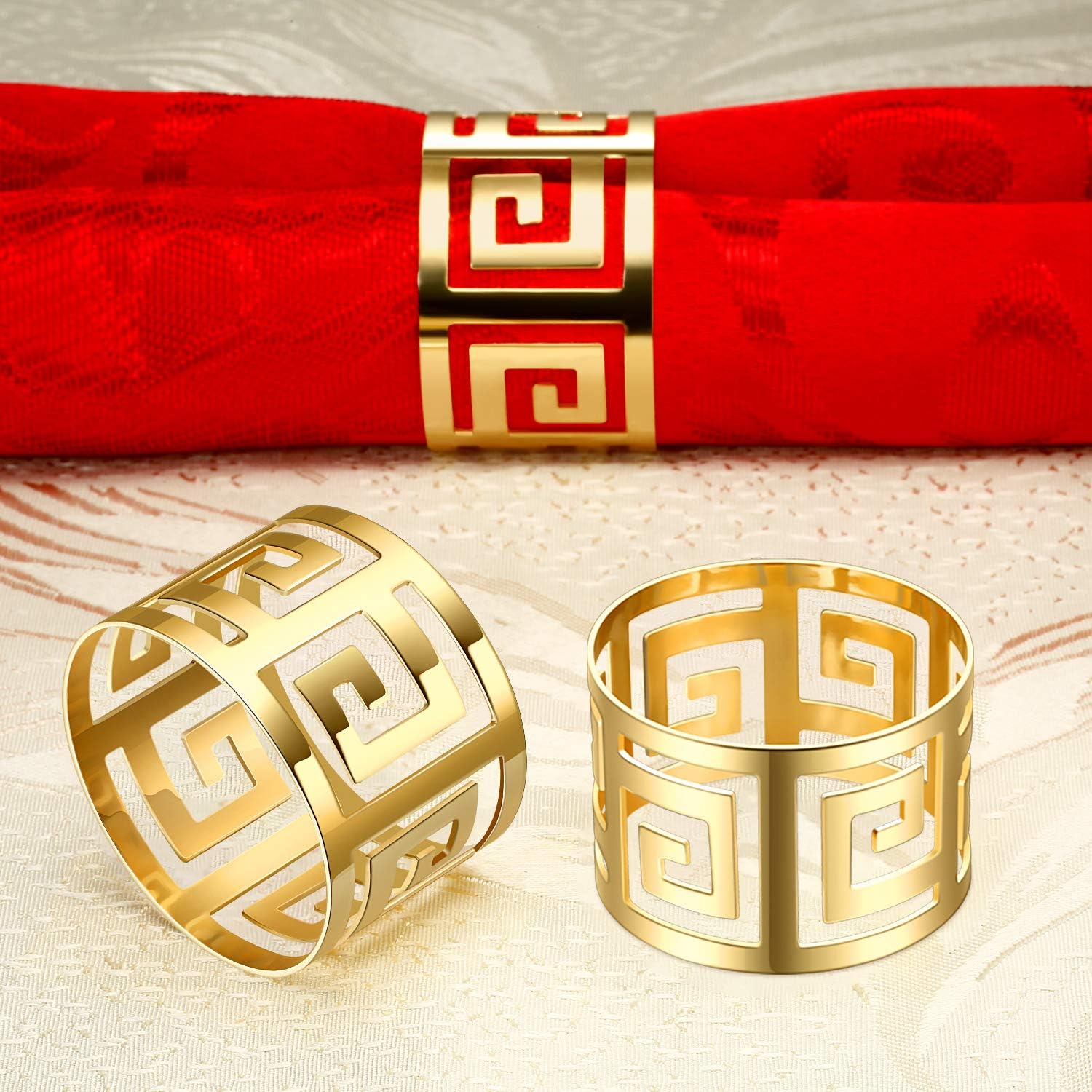 48 Pcs Gold Napkin Rings Hollow Out Napkin Rings Holder Set Metal Serviette Buckle Bulk for Dinner Table Decoration