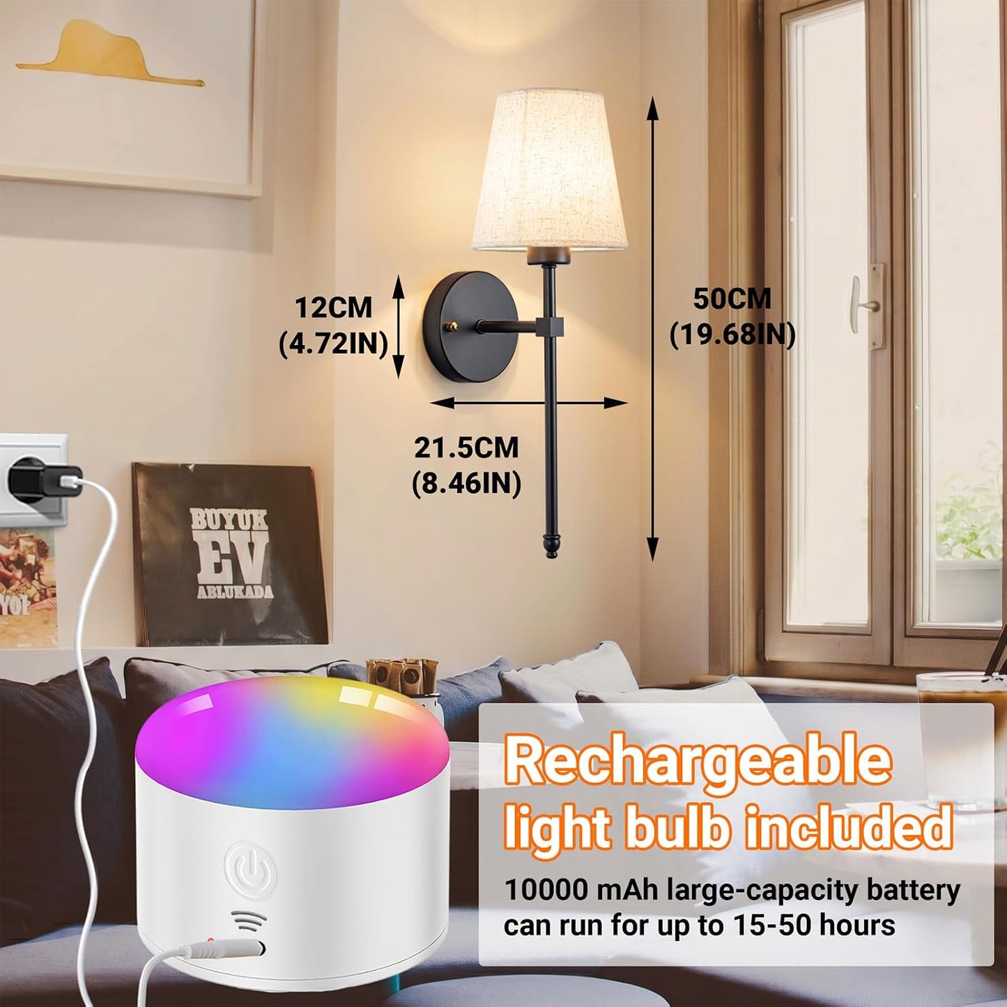 Battery Operated Wall Sconce Set Of Two with Remote Control, Indoor Not Hardwired Dimmable Battery Operated Wall Sconce