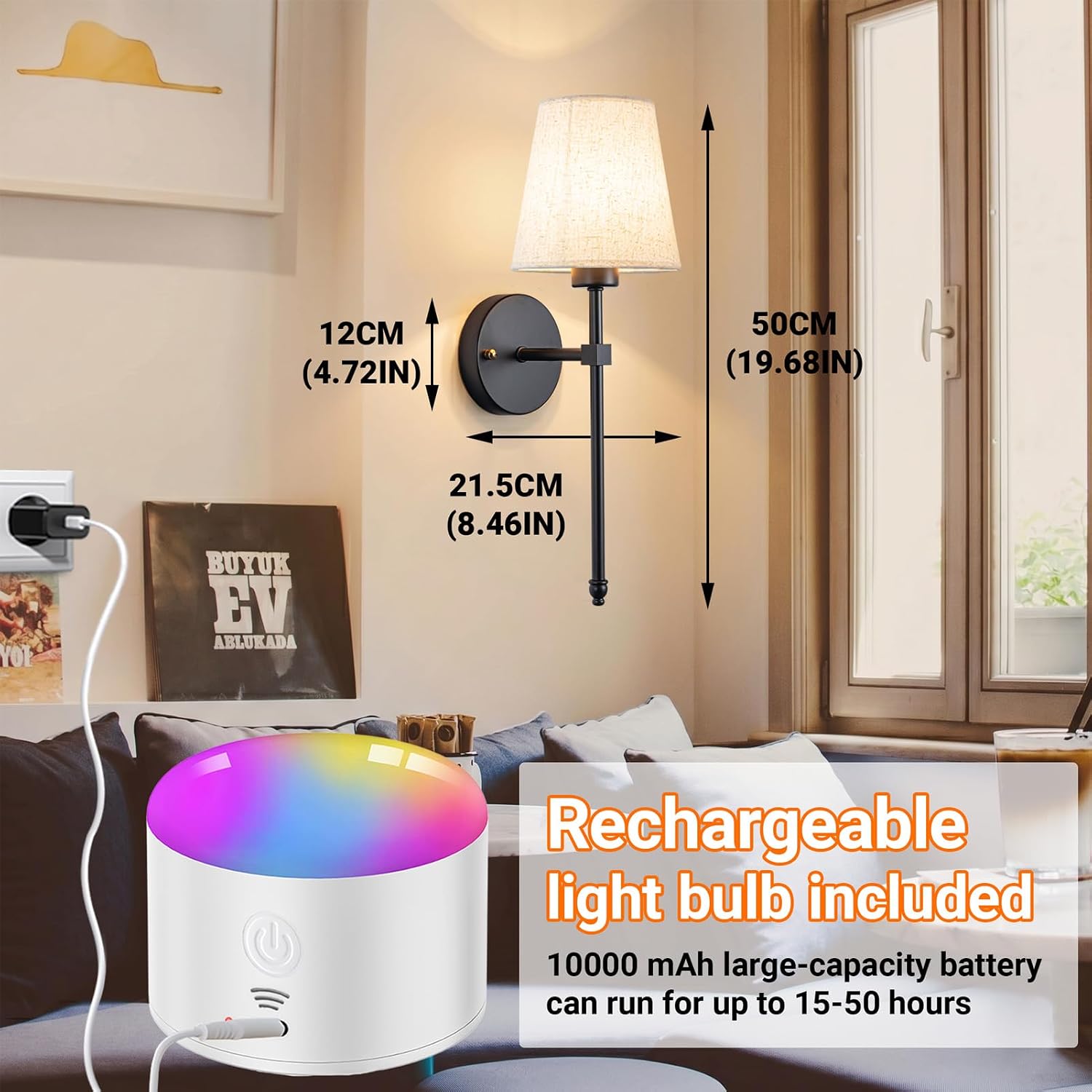 Battery Operated Wall Sconce Set Of Two with Remote Control, Indoor Not Hardwired Dimmable Battery Operated Wall Sconce