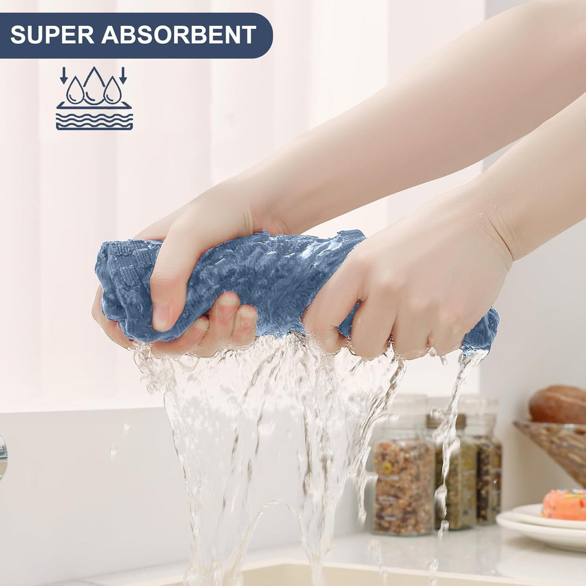 Homaxy 100% Cotton Terry Kitchen Towels(15" x 25", 12 Pack), Navy Blue | Soft and Super Absorbent Dish Towels, 380 GSM