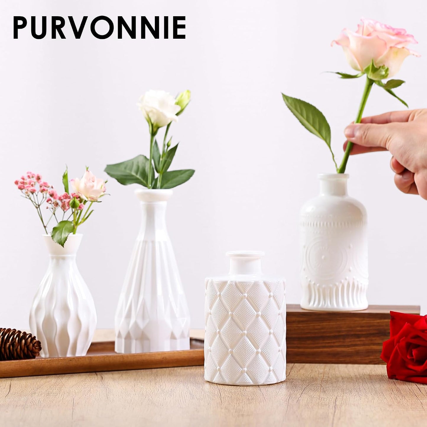 Vintage Small Glass Vases / White / Set of 10