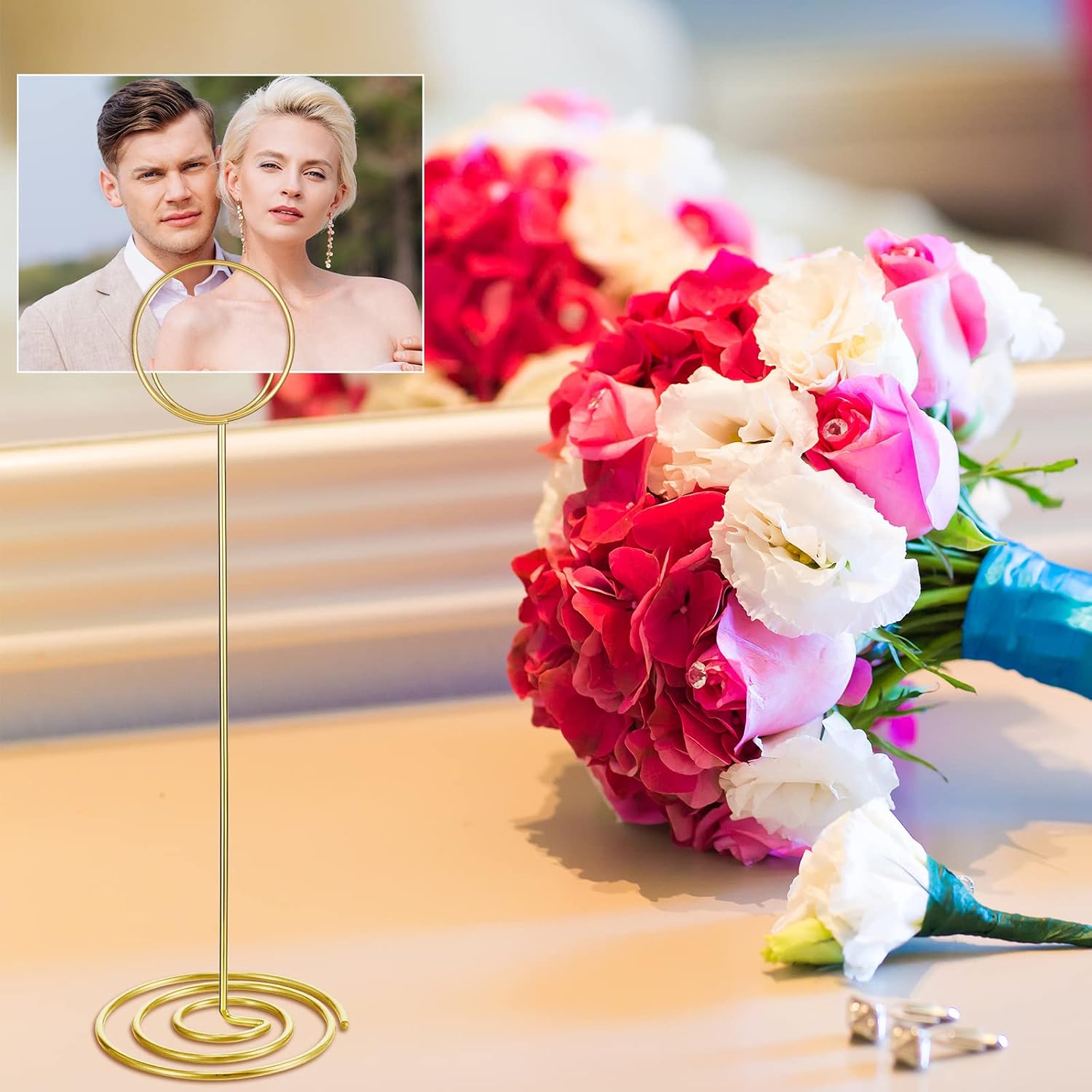 24 Pack 8.86 Inch Table Number Holder Wire Photo Holder Picture Name Menu Clips Memo Note Cards Stand for Wedding