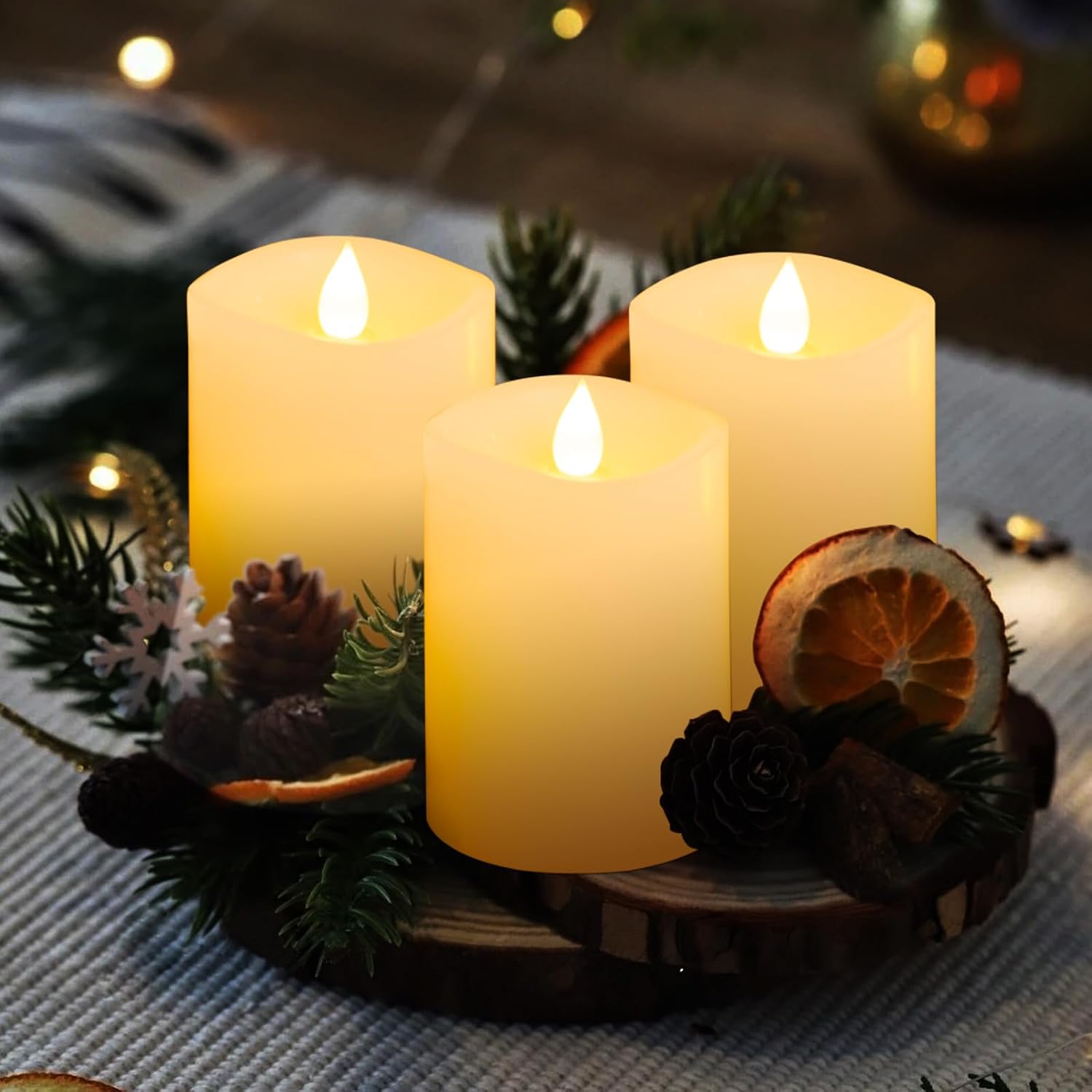 3″x4″ Flickering Flameless Candles Set of 3, 2AA Battery Life 600 Hours Battery Candles Flickering with Timer,4 inch