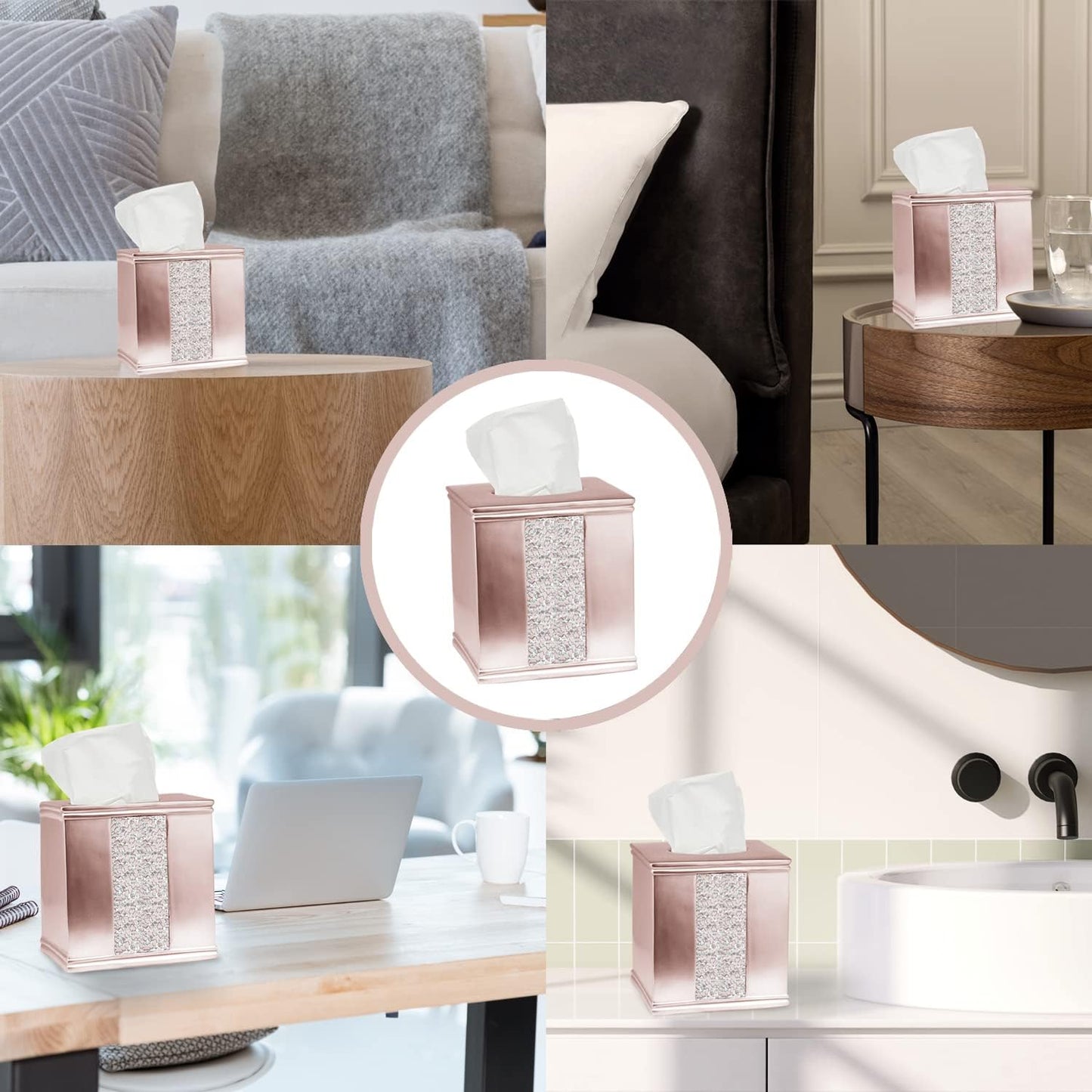 Zahari Home 2pc Sinatra Modern Bath Accessories Set Waste Basket & Tissue Box Modern Decorative Beautiful Designs