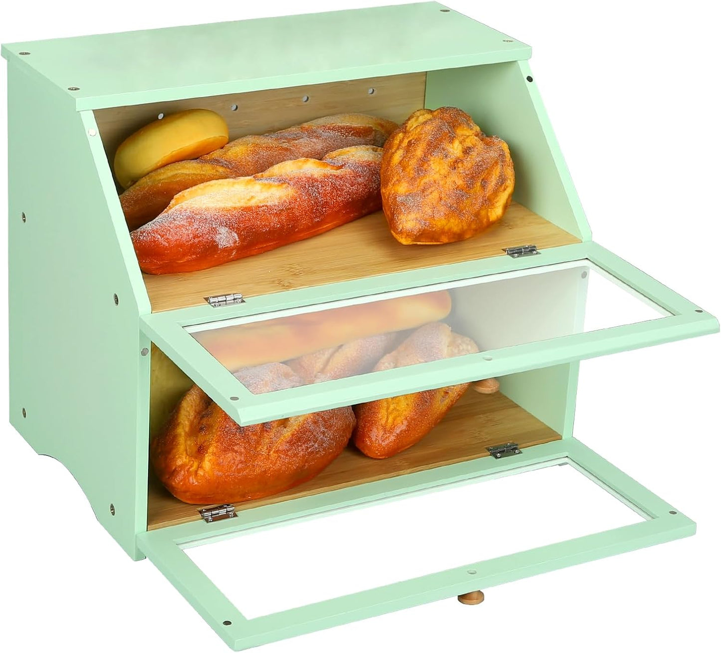 HOMEKOKO Double Layer Bread Boxes for Kitchen Countertop, Mint Green | Keeps Bread Fresh 3-4 Days, Large Capacity Fits