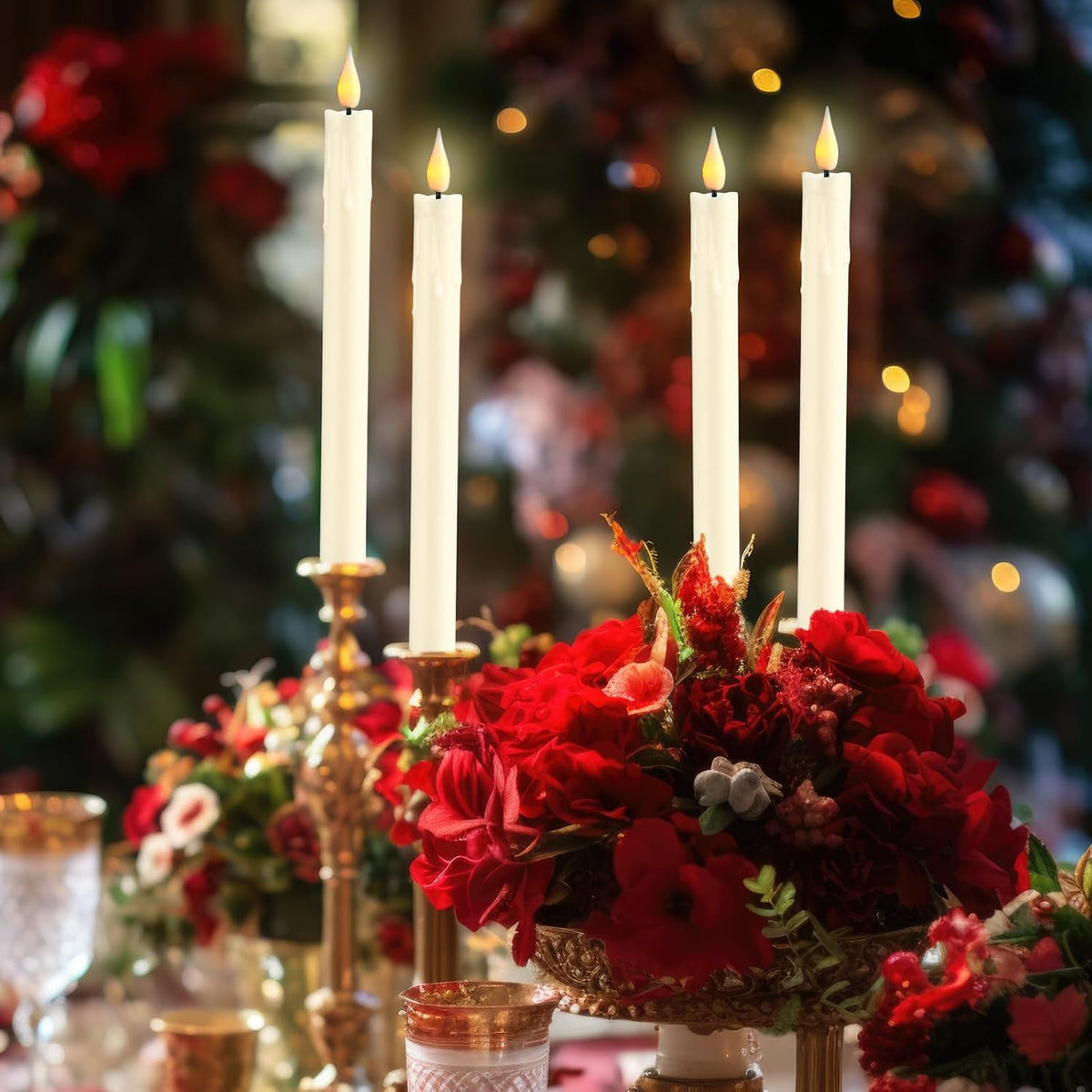 24 Pcs 10 Inch Ivory Flameless Taper Candles LED Candle Sticks Battery Operated Flickering LED Candlestick Window