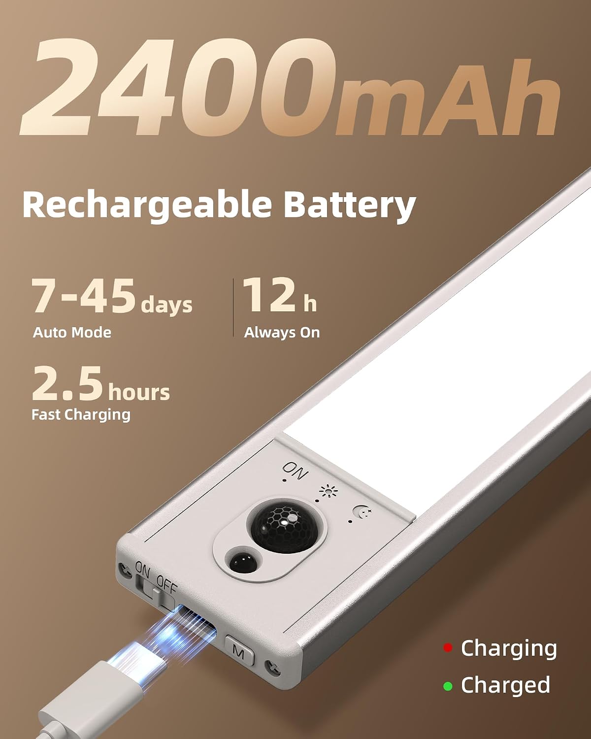 EZVALO Under Cabinet Lighting with Charging Station, Rechargeable Motion Sensor Light Indoor, Dimmable Closet Lights