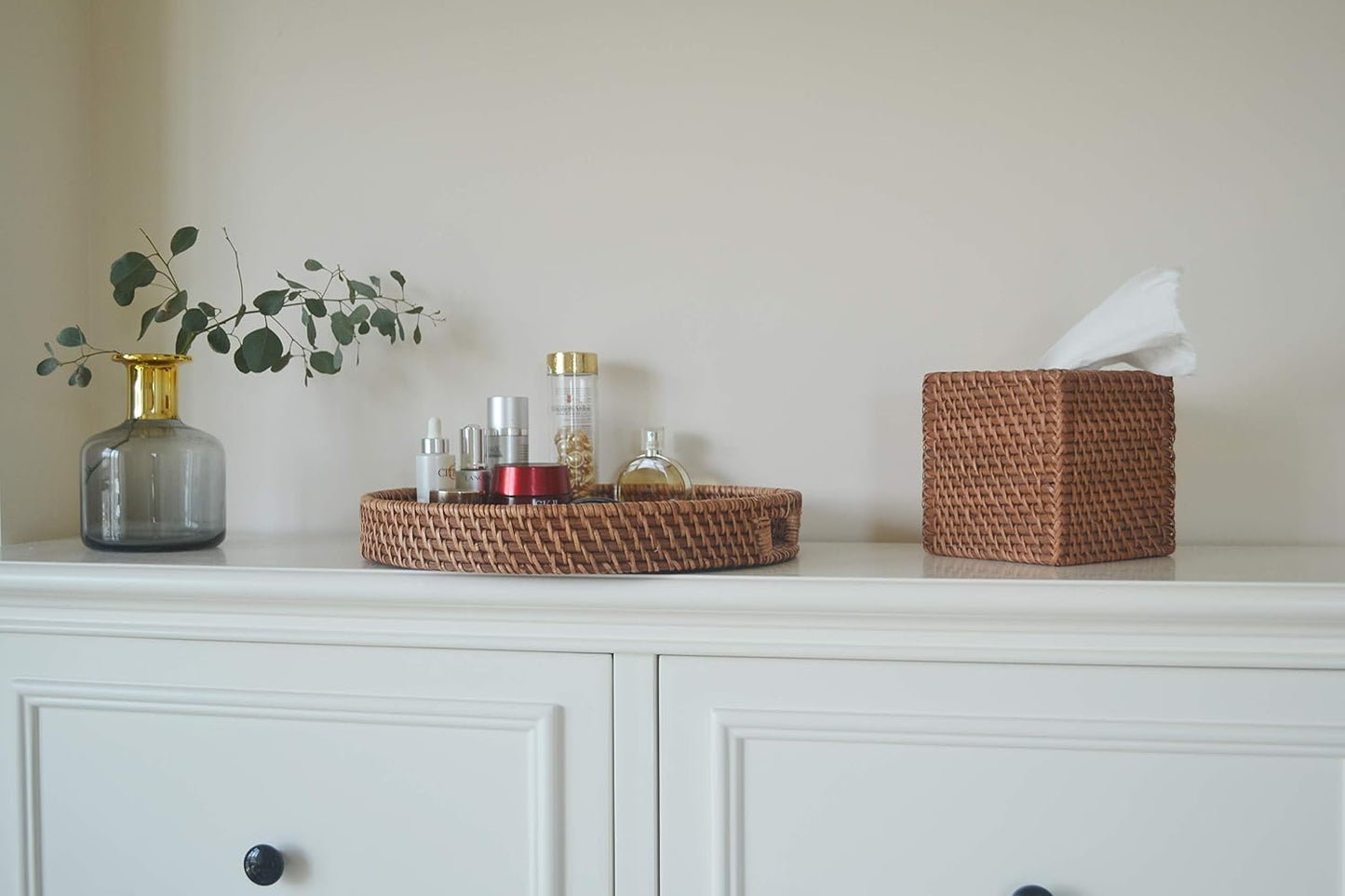 Round Rattan Woven Serving Tray / 13.8
