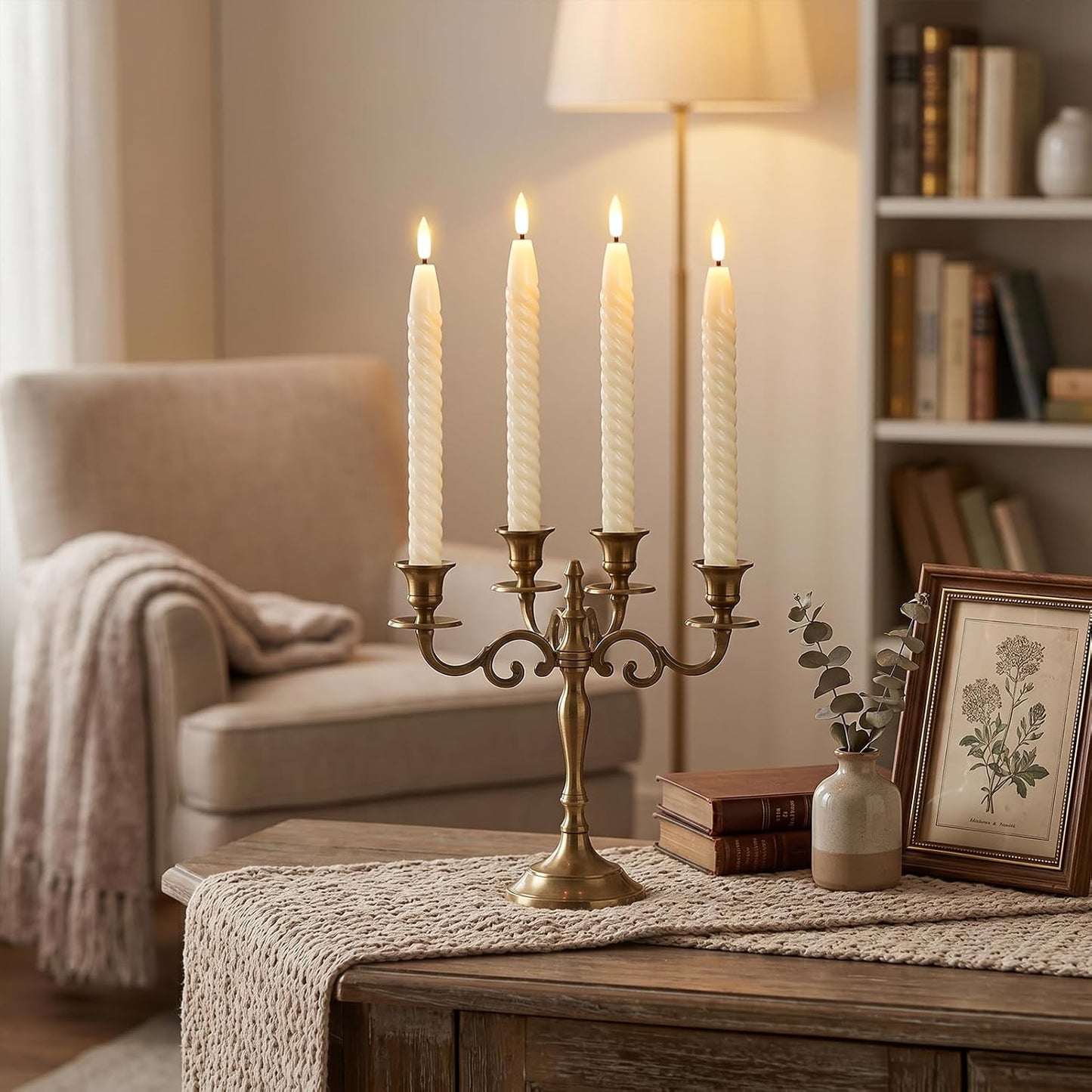 Ivory Flameless Taper Candles Flickering with Remote Timer | LED Spiral Taper Candles, Flameless Candlesticks, Battery