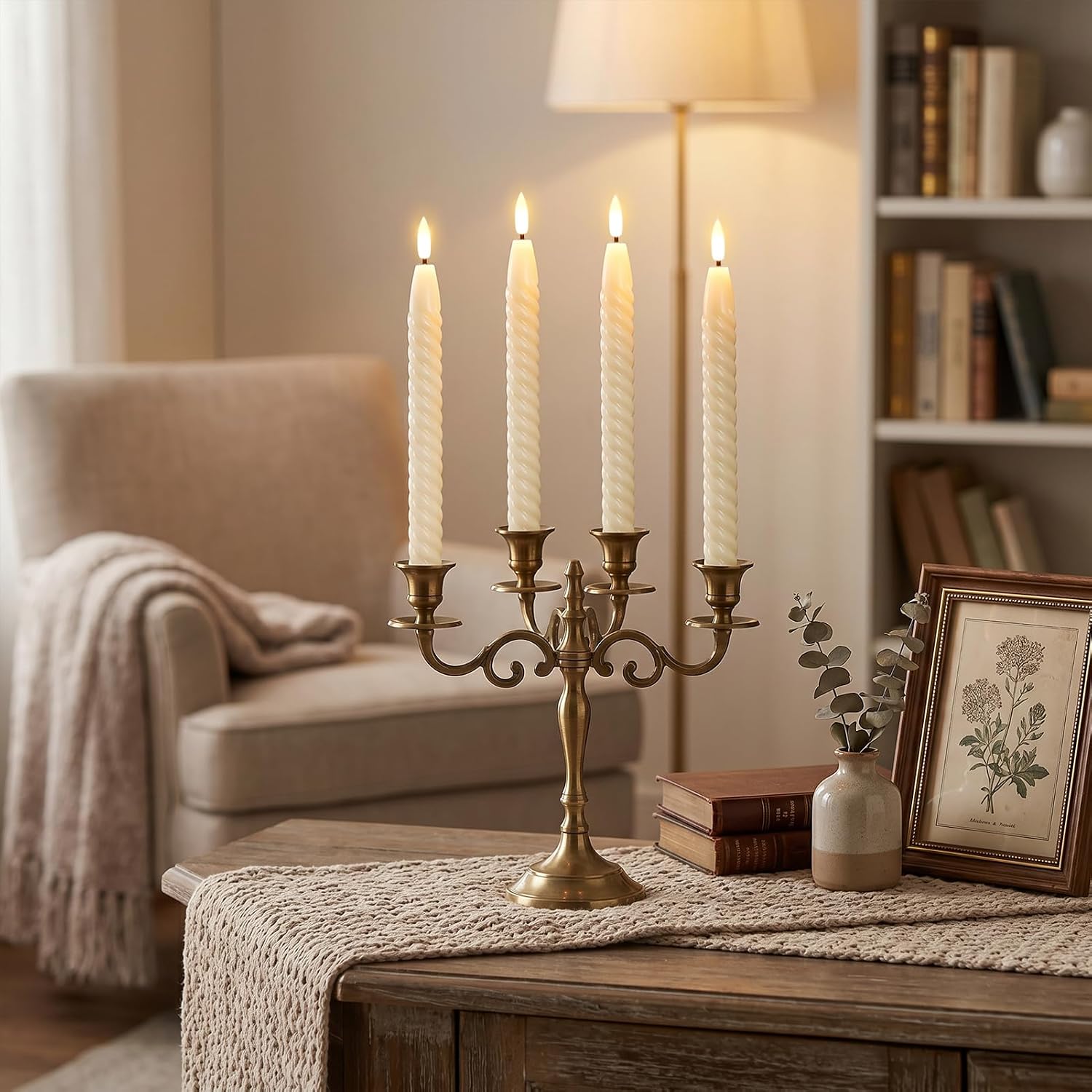 Ivory Flameless Taper Candles Flickering with Remote Timer | LED Spiral Taper Candles, Flameless Candlesticks, Battery