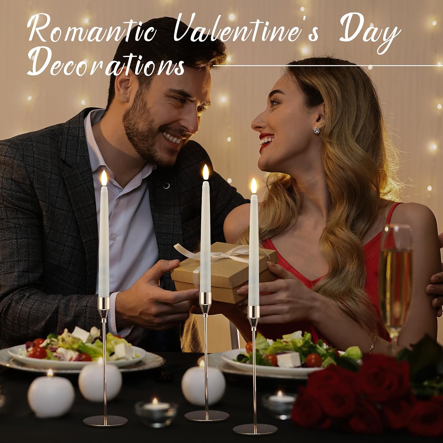 40 Pcs Flameless Taper Candles LED Flickering Taper Candlesticks Bulk Battery Operated Flameless Candle for Wedding