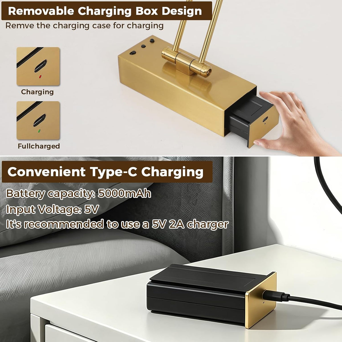 Picture Lights for Wall Battery Operated Art Light Wireless Brass 15.75Inch | Rechargeable Gallery Light with Remote