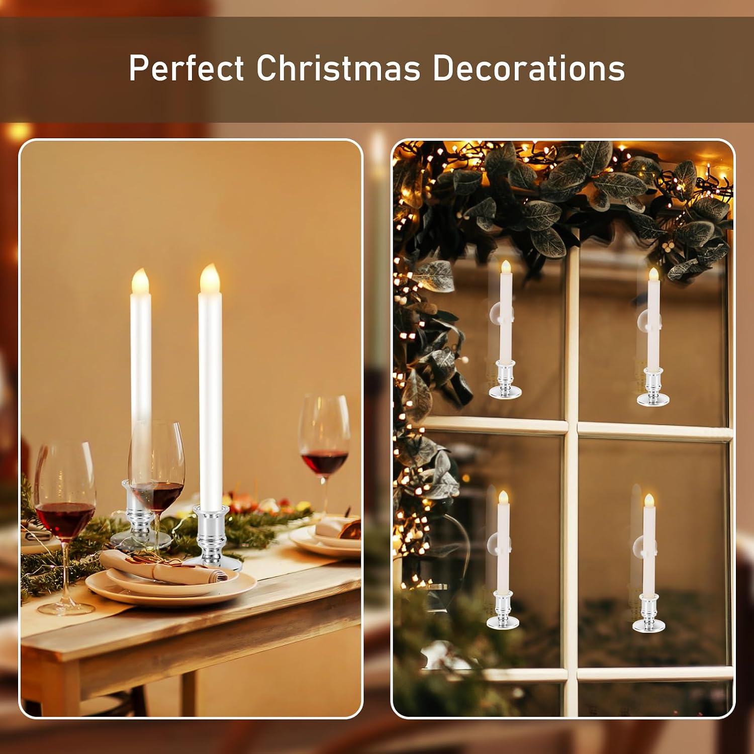 8 Pack Christmas Window Candles, Battery Operated Window Candles with Timer Remote, LED Window Candle with Candle