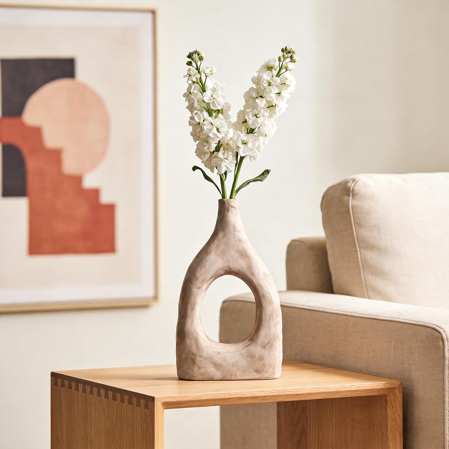 Large Boho Ceramic Floor Vase / Beige Large