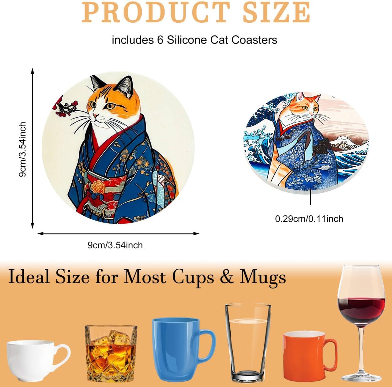 Cat Coaster Set / Cat-silicone / Set of 6