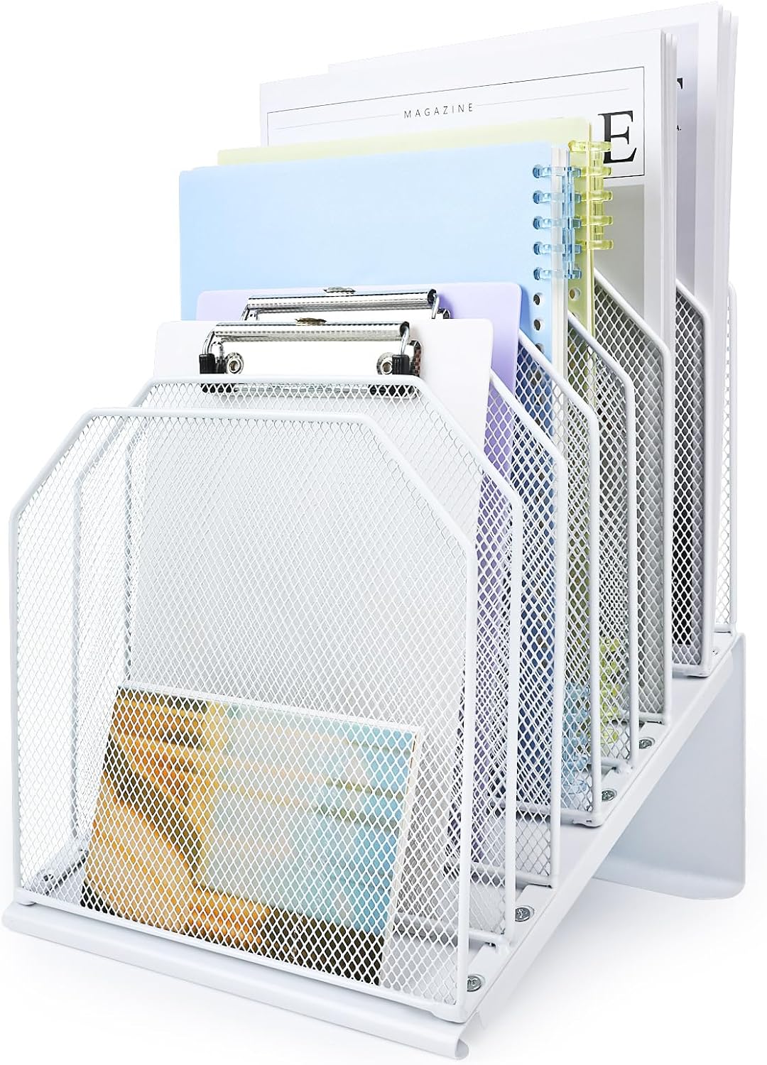 SUMMORO Inclined File Organizer for Desk, 7-Section Vertical File Holder | Office Desk Organizer Metal Rack File