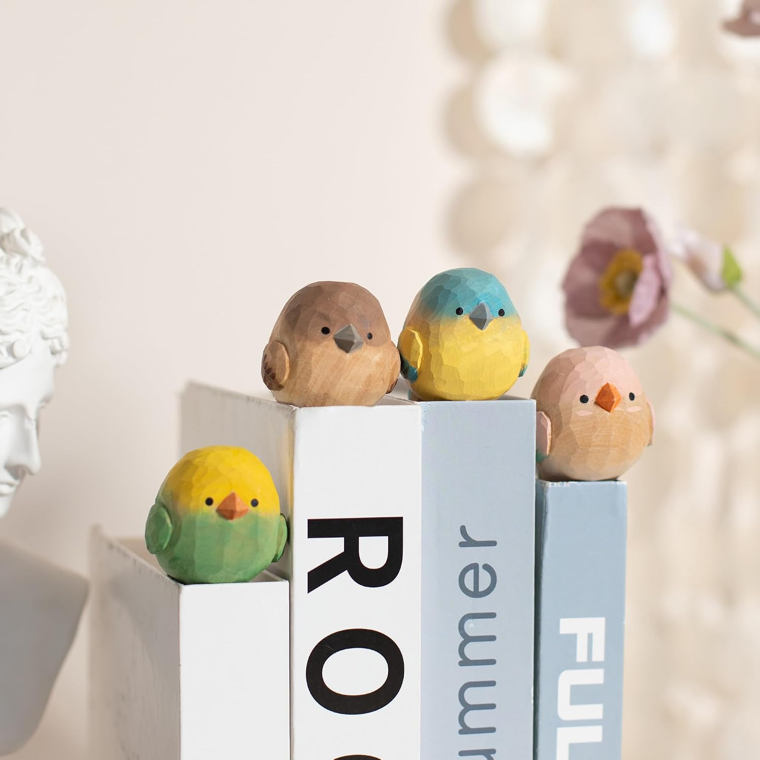 Hand-Carved Wooden Bird Figurines / Set of 4