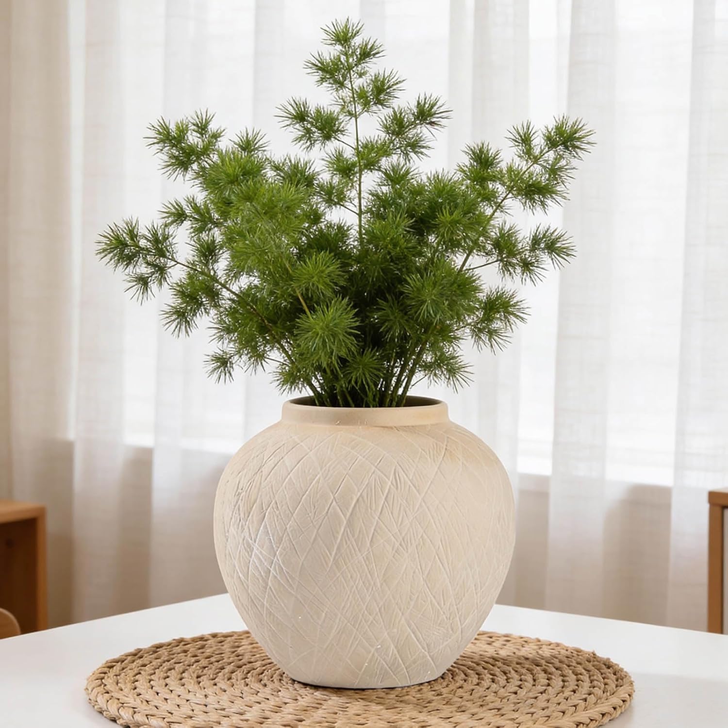 in Ceramic Boho Decorative Vase for Decor / 03 - Large Rustic Carved Beige / 8.8 Inch