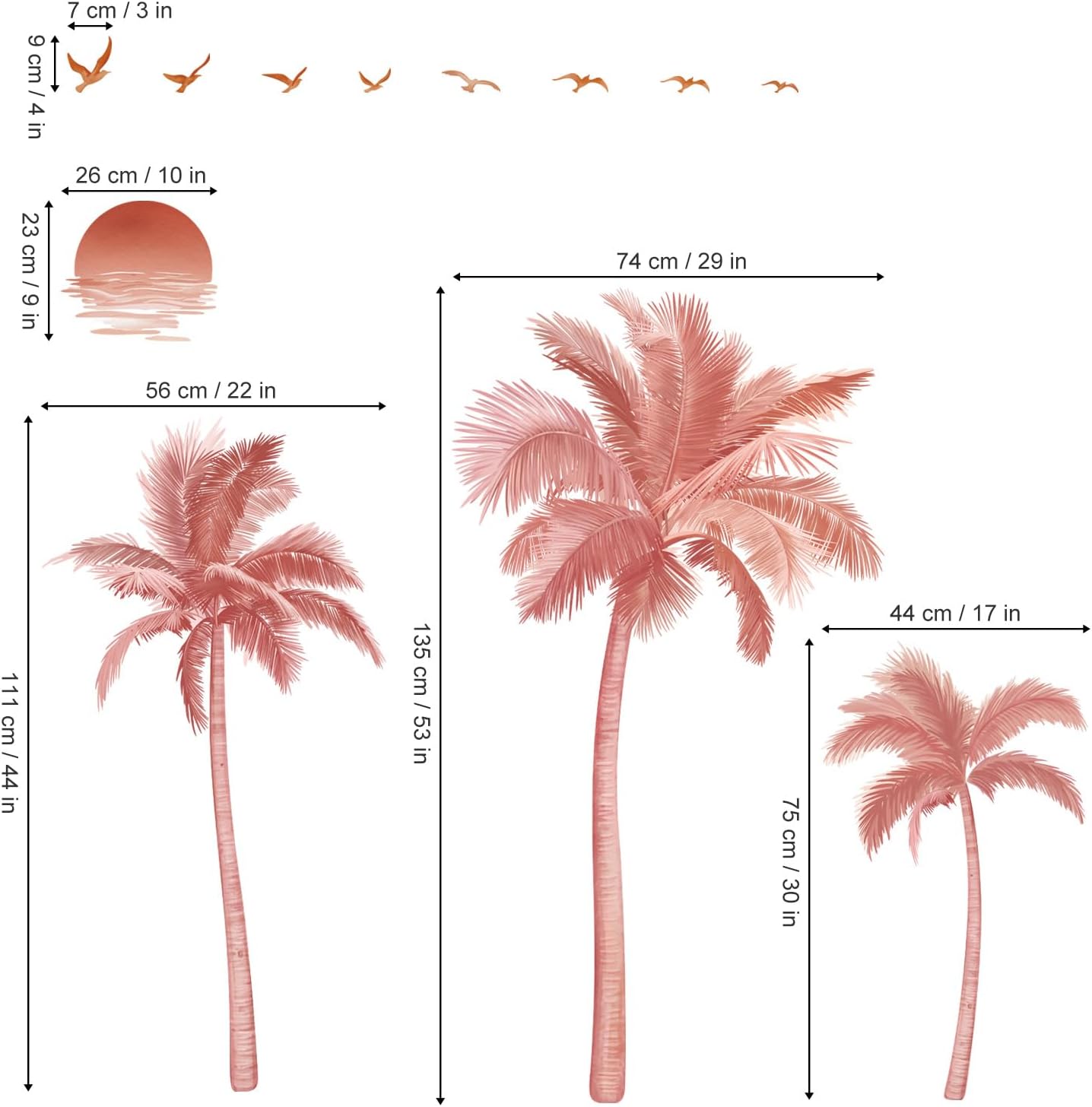 Boho Palm Tree Wall Stickers Large Tropical Tree Sunset Peel and Stick Wall Art Decals