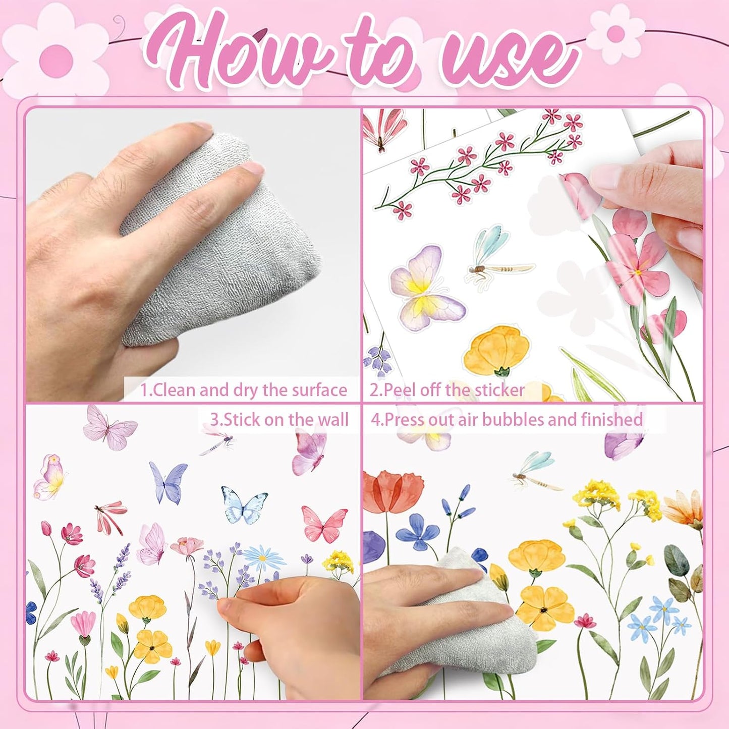 Flower Wall Decals / Flower Butterfly / Set of 60