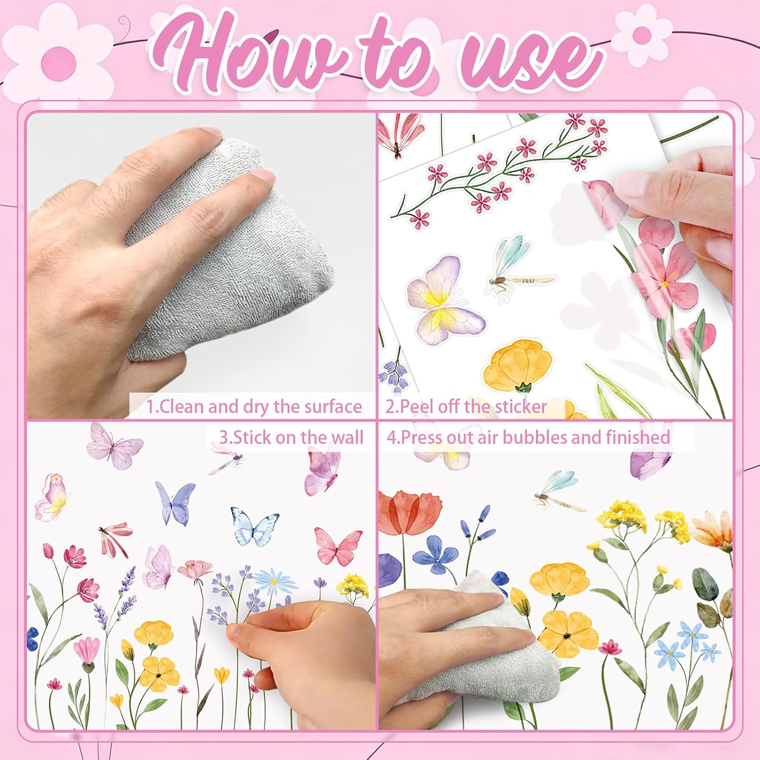 Flower Wall Decals / Flower Butterfly / Set of 60