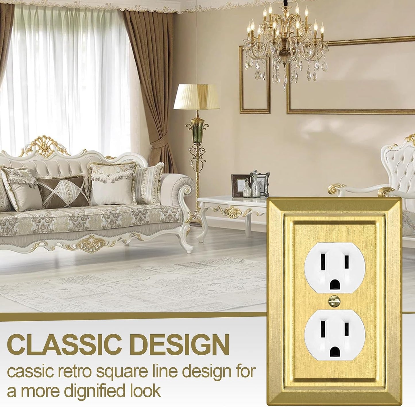 Metal Wall Plate for Electrical Outlets, Outlet Covers Wall Plate, 6 Pack | Decorative Brass Gold Switch Plates Outlet