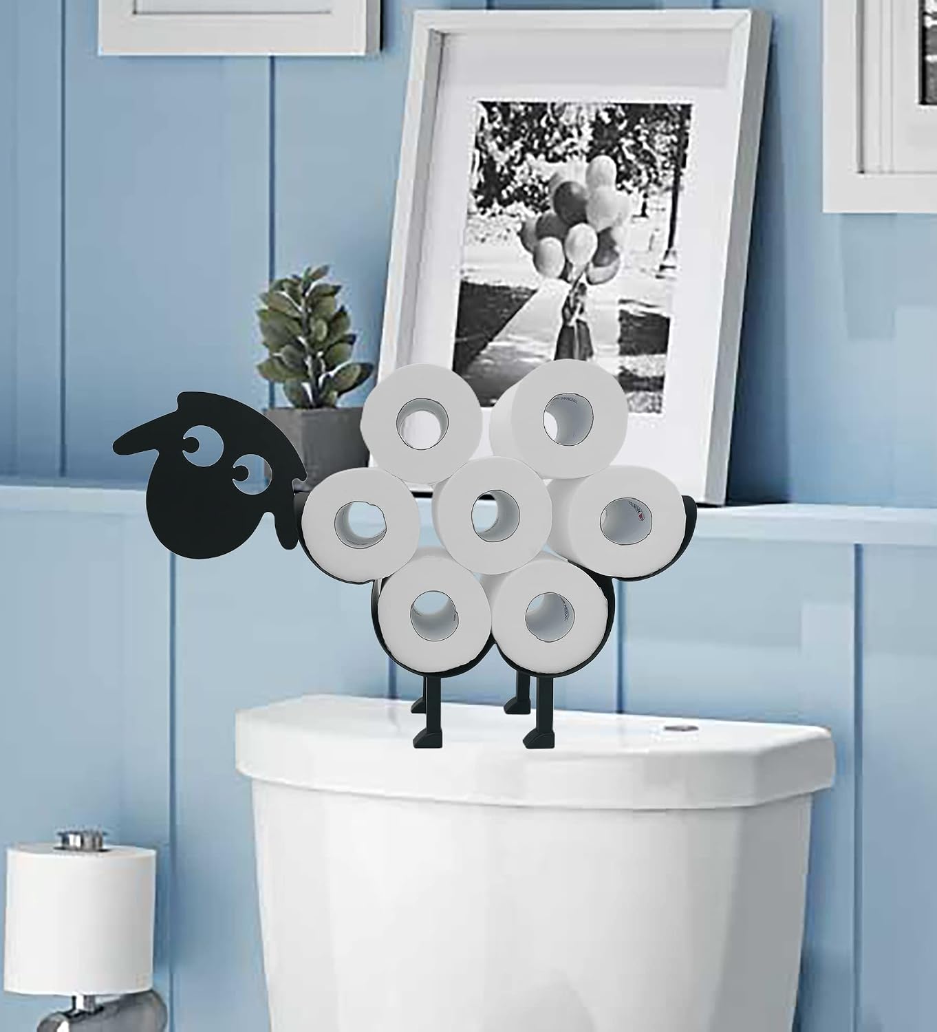 Cute Sheep Animal Paper Holders, Black Metal Toilet Tissue Holder, FreeStanding Toilet Paper Organizer for Bathrooms