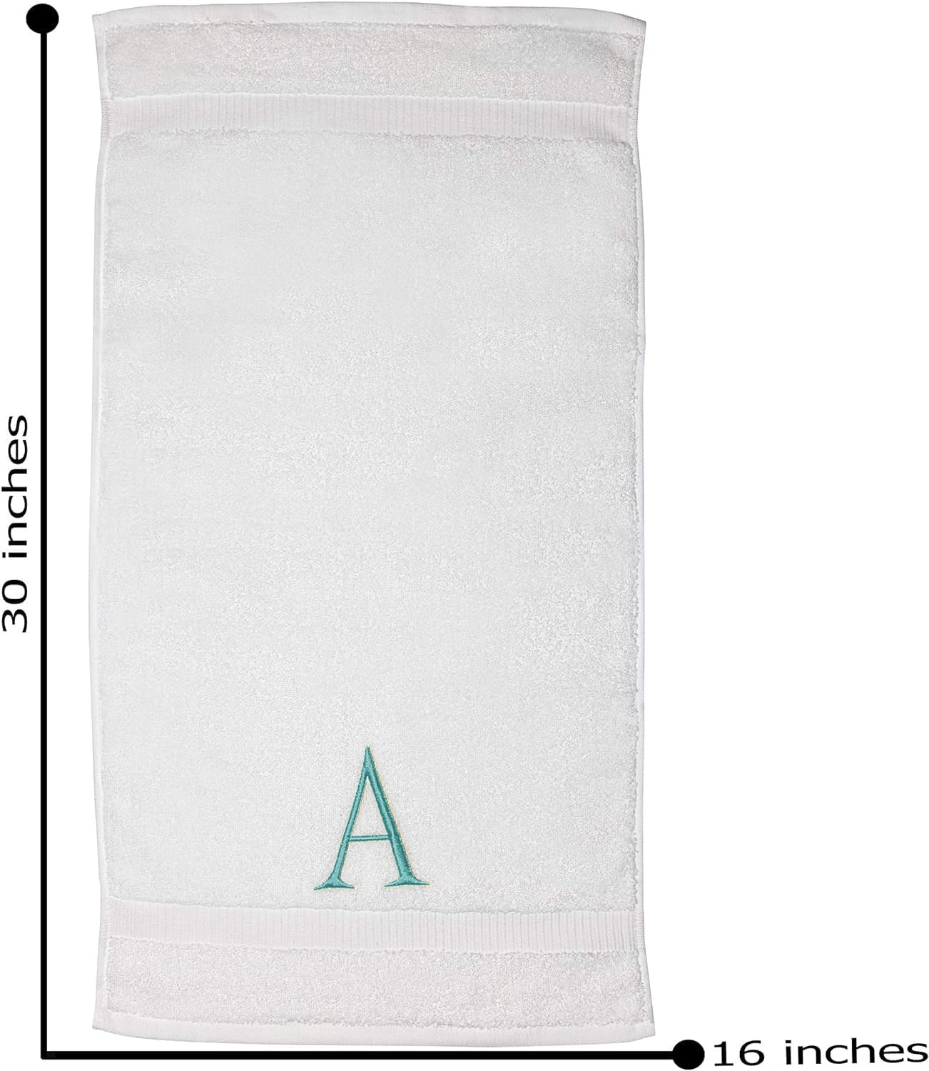 White with Teal Monogrammed Hand Towels for Bathroom - Set of 2 Letter A | Luxury Hotel Quality Initial Towels For