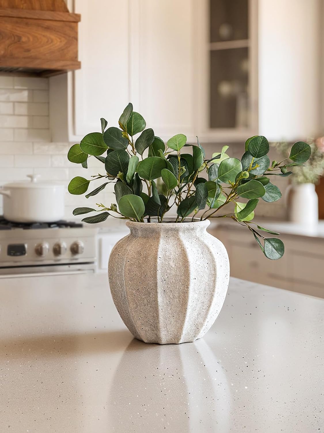 Ceramic Vase / Artisan Large Ceramic Vase for Modern Farmhouse Home Decor / White / 9.3 Inch