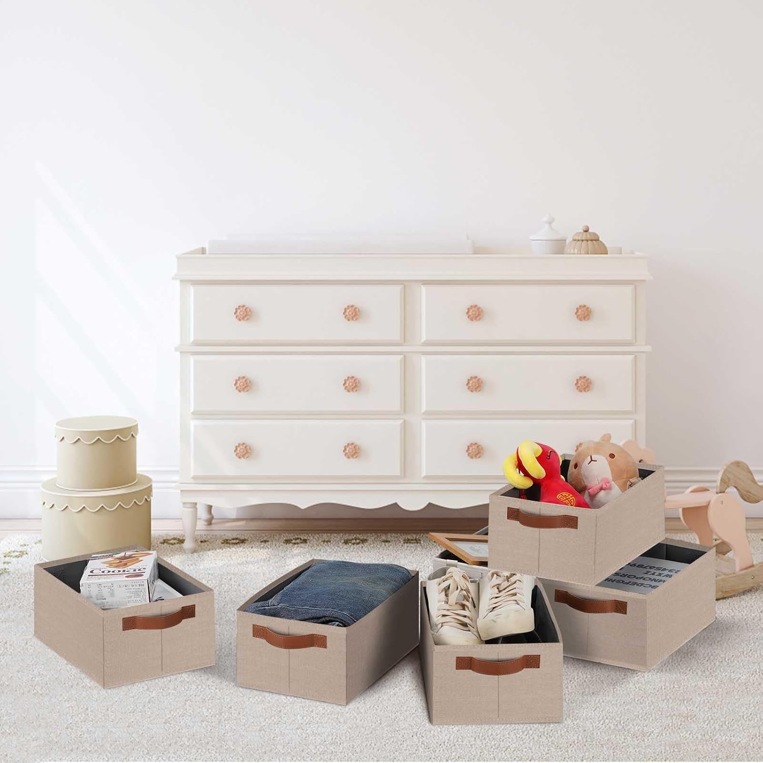 Storage Basket / Fabric Storage Bins / 11.8 x 7.87 x 5.11 / Small / Beige Yellow / Set of 6