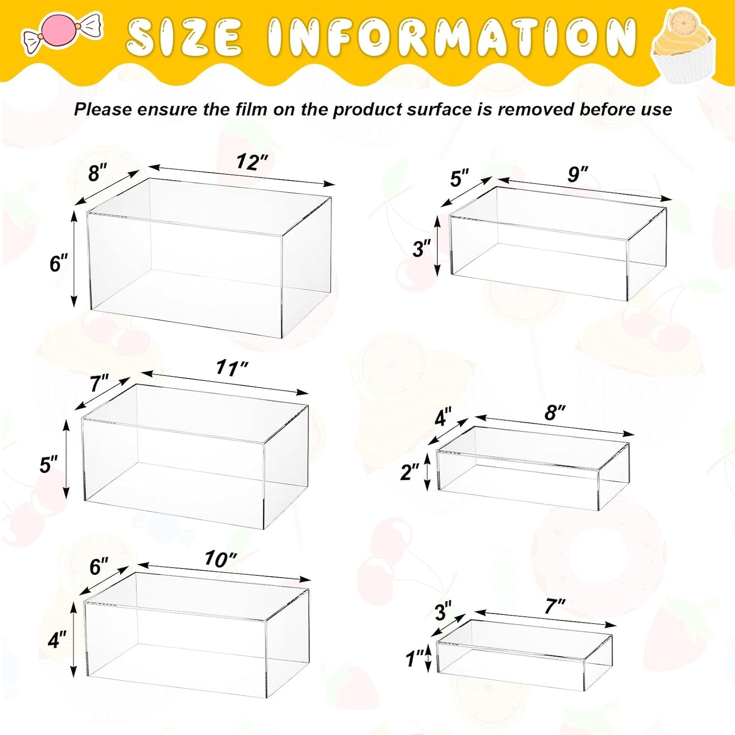 Acrylic Buffet Risers Stands for Food Display Cubes Box / Clear / 7 To 12 Inch / Rectangle / 12 Inch