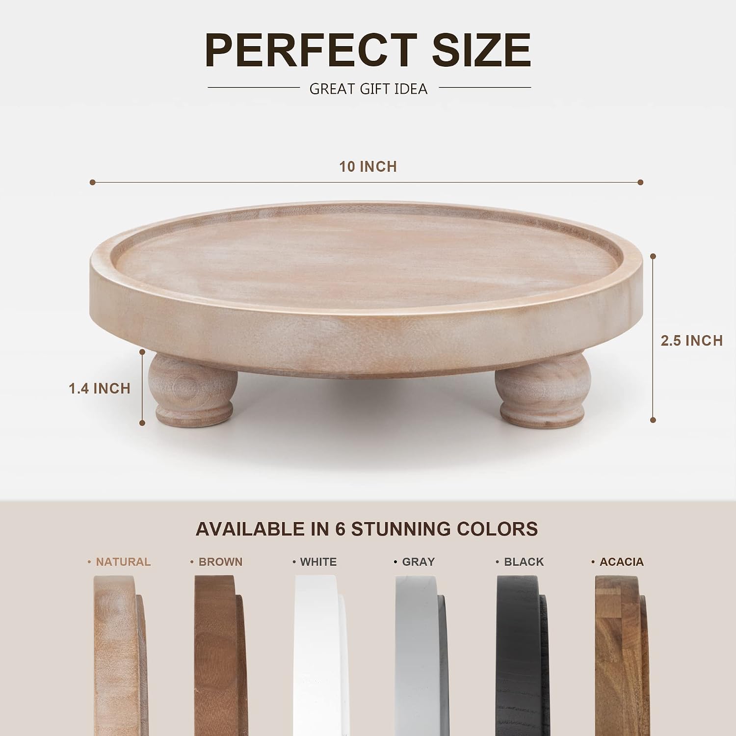 EOSAHR Wood Display Riser: Pedestal Stand for Kitchen Decor, Natural Wood | 10" Round Farmhouse Risers for Decor, Plant