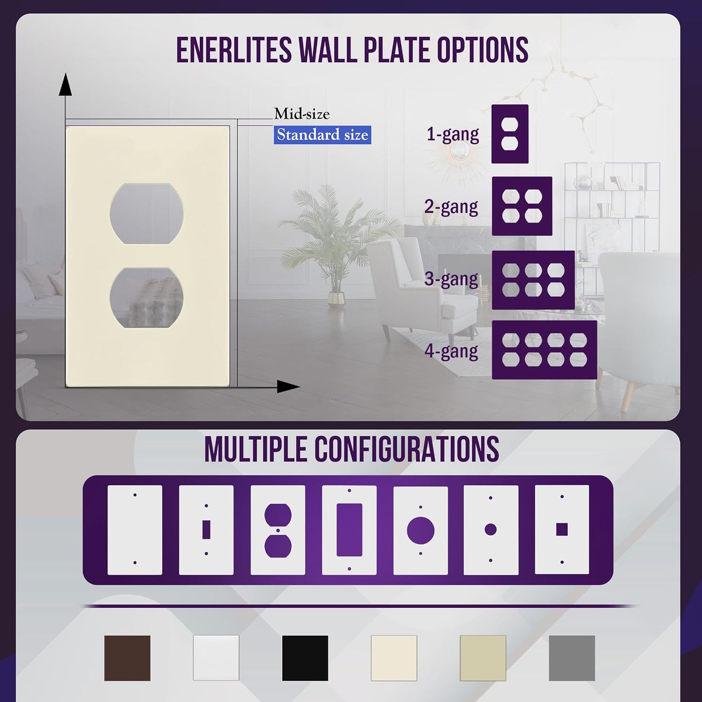 ENERLITES 5 Pack Screwless Duplex Outlet Covers Wall Plate, Light Almond | Child safety, modern finish, standard size