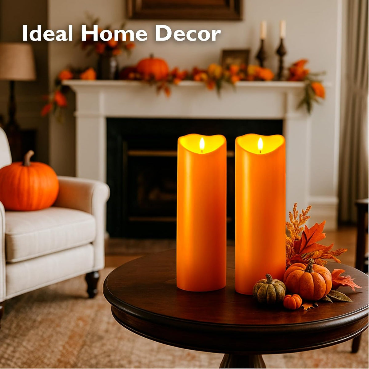 Homemory 4"x12" Halloween Orange Flameless Candles, Fall Candles, Outdoor Waterproof Flameless Candles with Remote and
