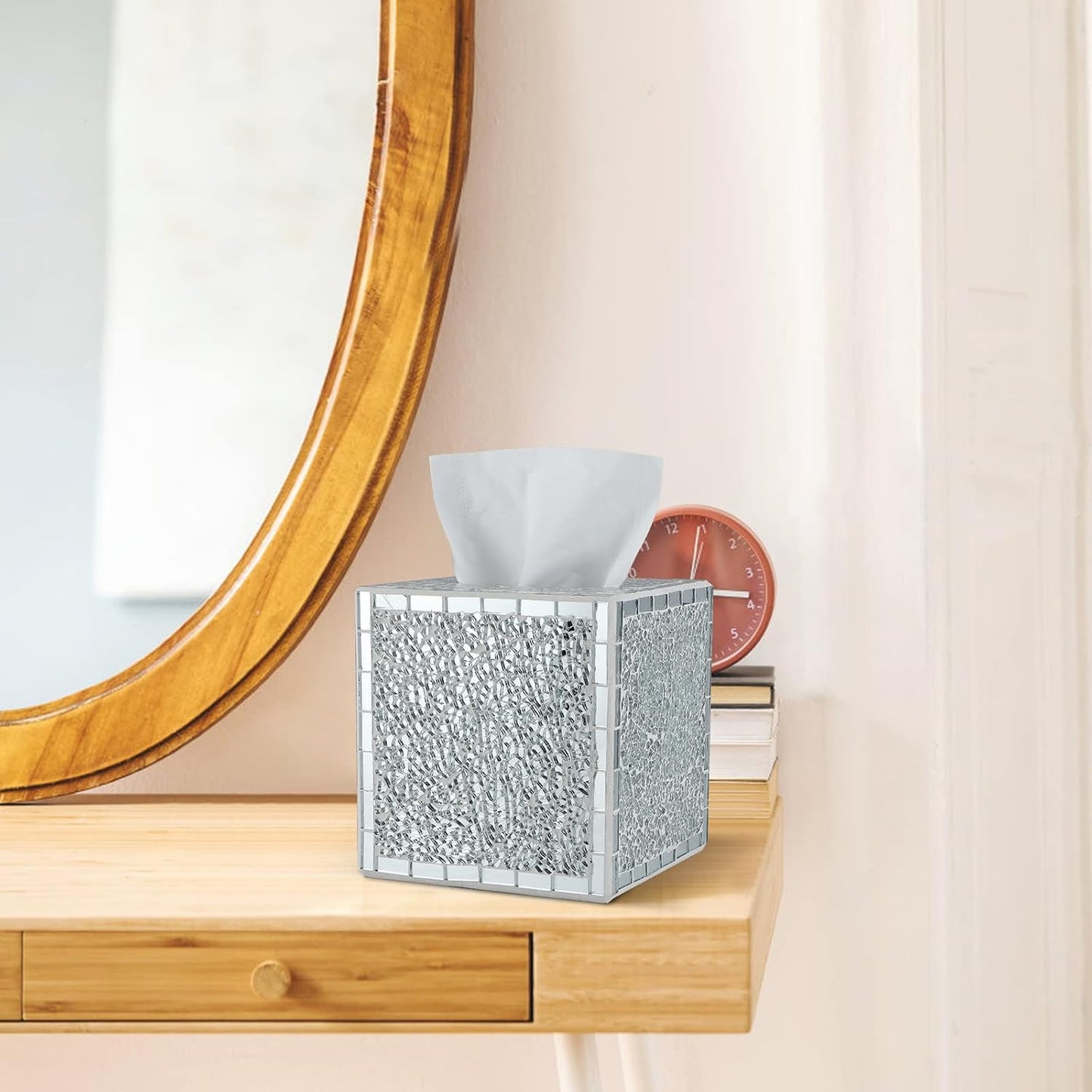 Mosaic Glass Tissue Box Holder / Silver