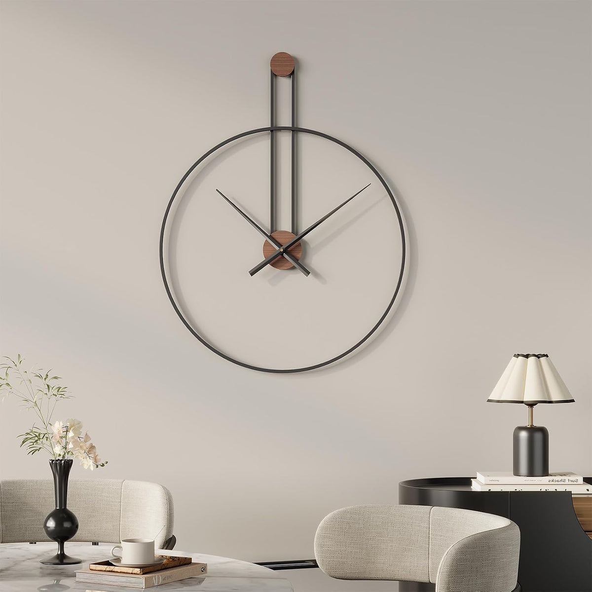 Cuspin 16 Inch Wall Clock, Modern Black Metal Clocks for Living Room | Silent non ticking, battery operated, open frame