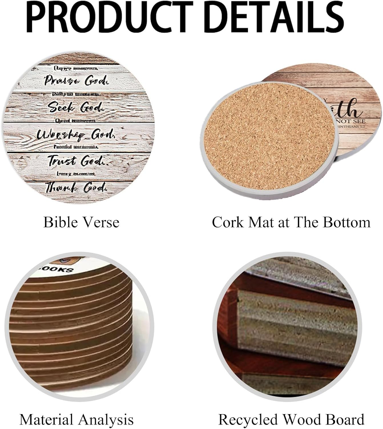 Bible Verses Wooden Coasters Set Religious Personalized Coaster for Coffee Drinks Tea / Classic